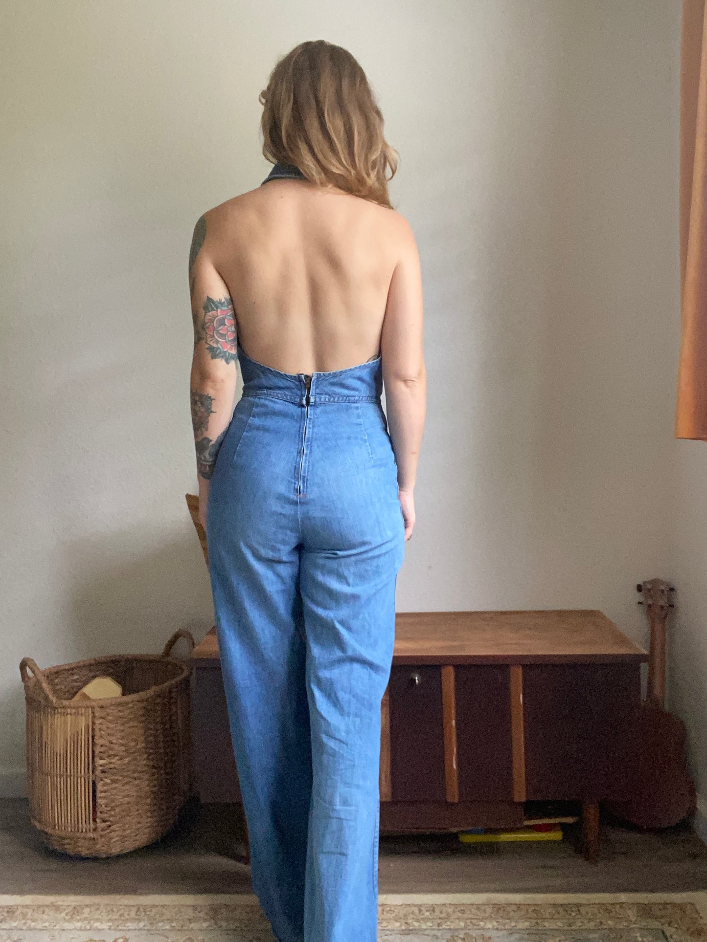 1970s Landlubber Denim Halter Jumpsuit