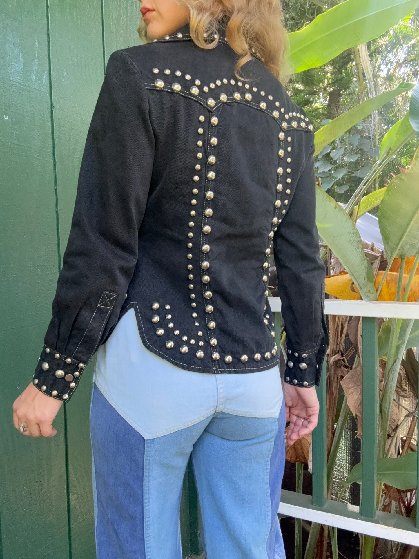 1970s Gina Teresa Black Denim Studded jacket XS/S