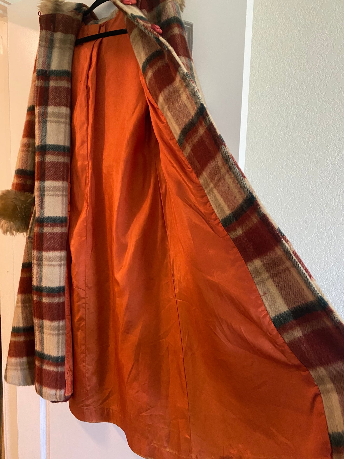 1970s Wool Hooded Plaid Princess Coat