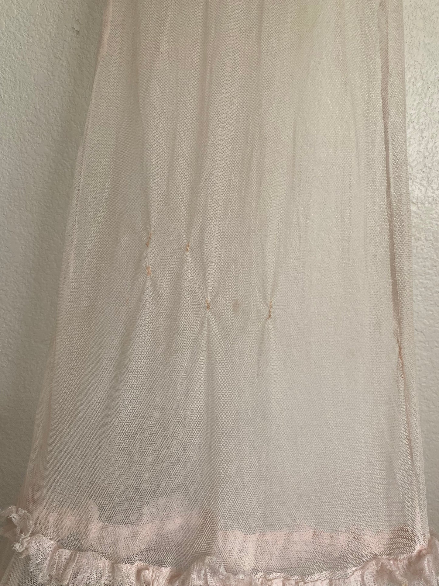 1930s Antique sheer pink net ruffle dress