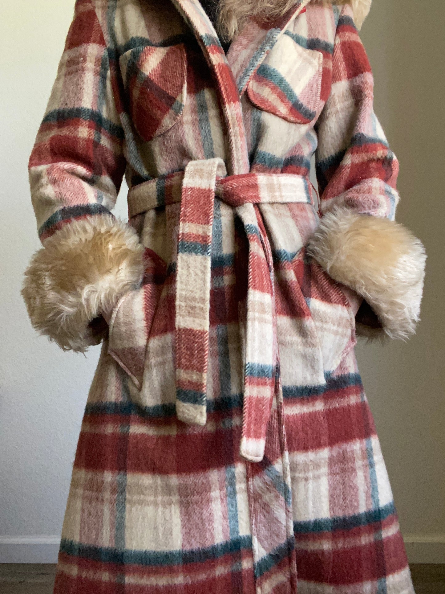 1970s Wool Hooded Plaid Princess Coat