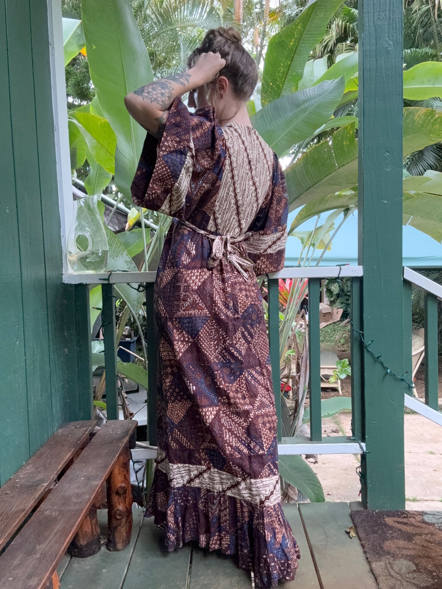 1970s Young Innocent by Arpeja Patchwork Kaftan Maxi Dress small