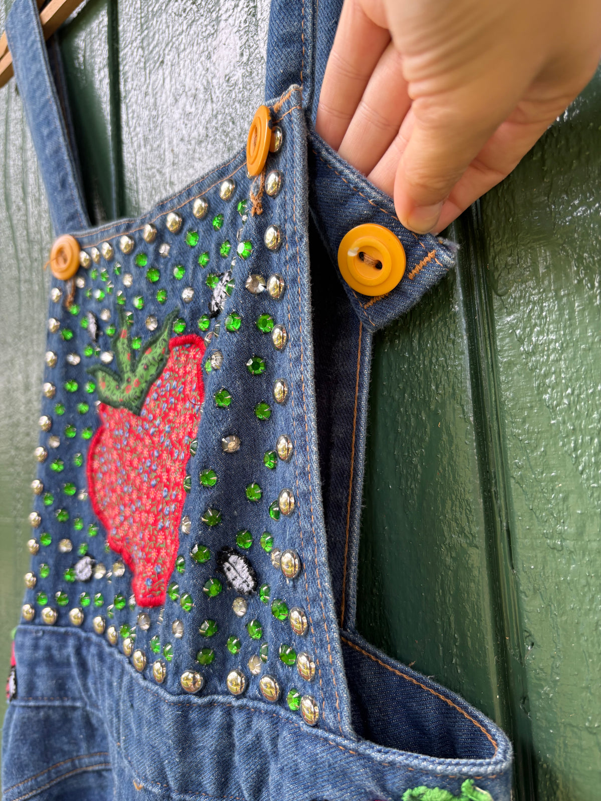1970s Studded and Multi Patch Landlubber Denim Jumpsuit 25” w