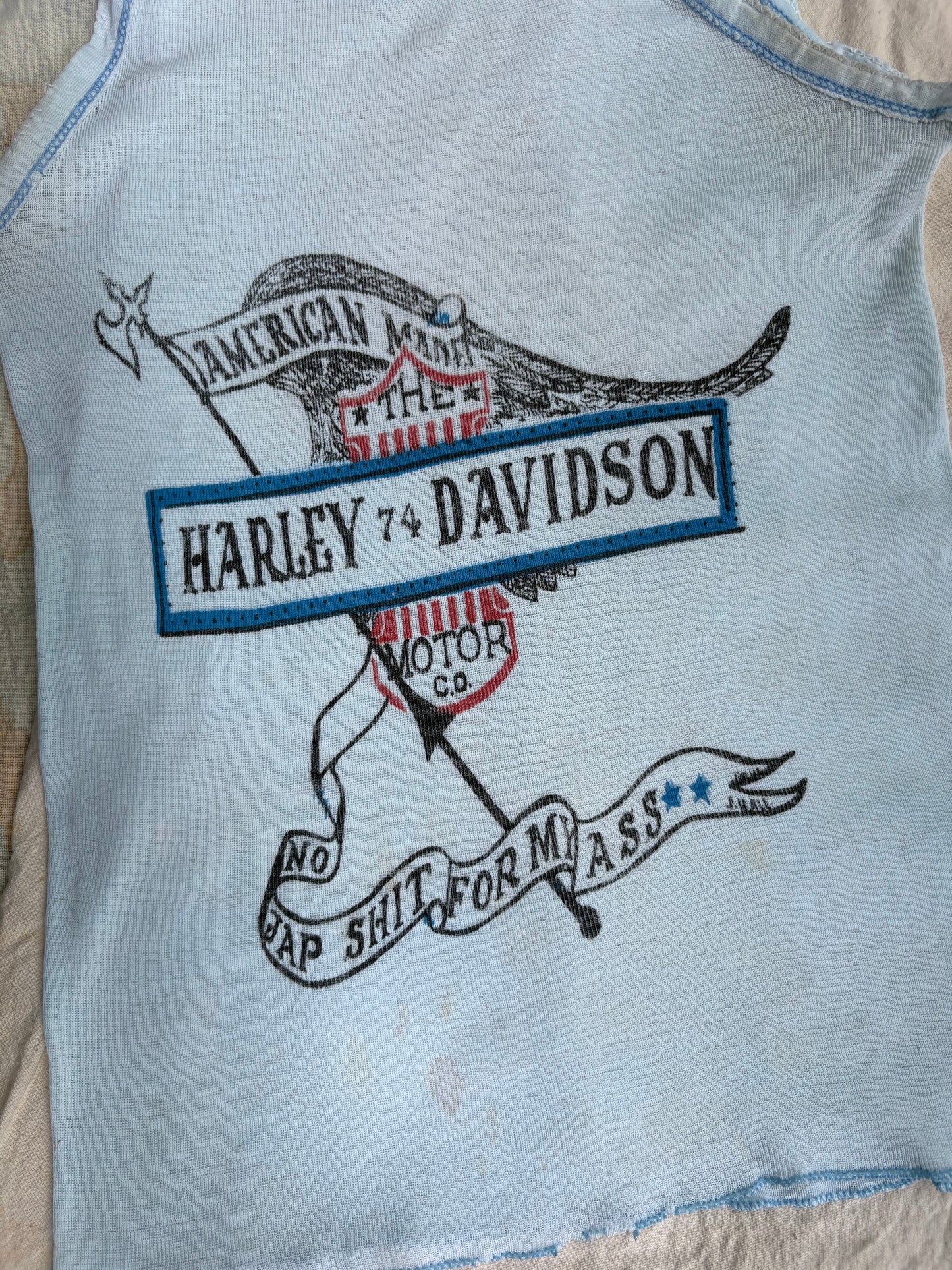 1970s blue Harley Davidson tank top