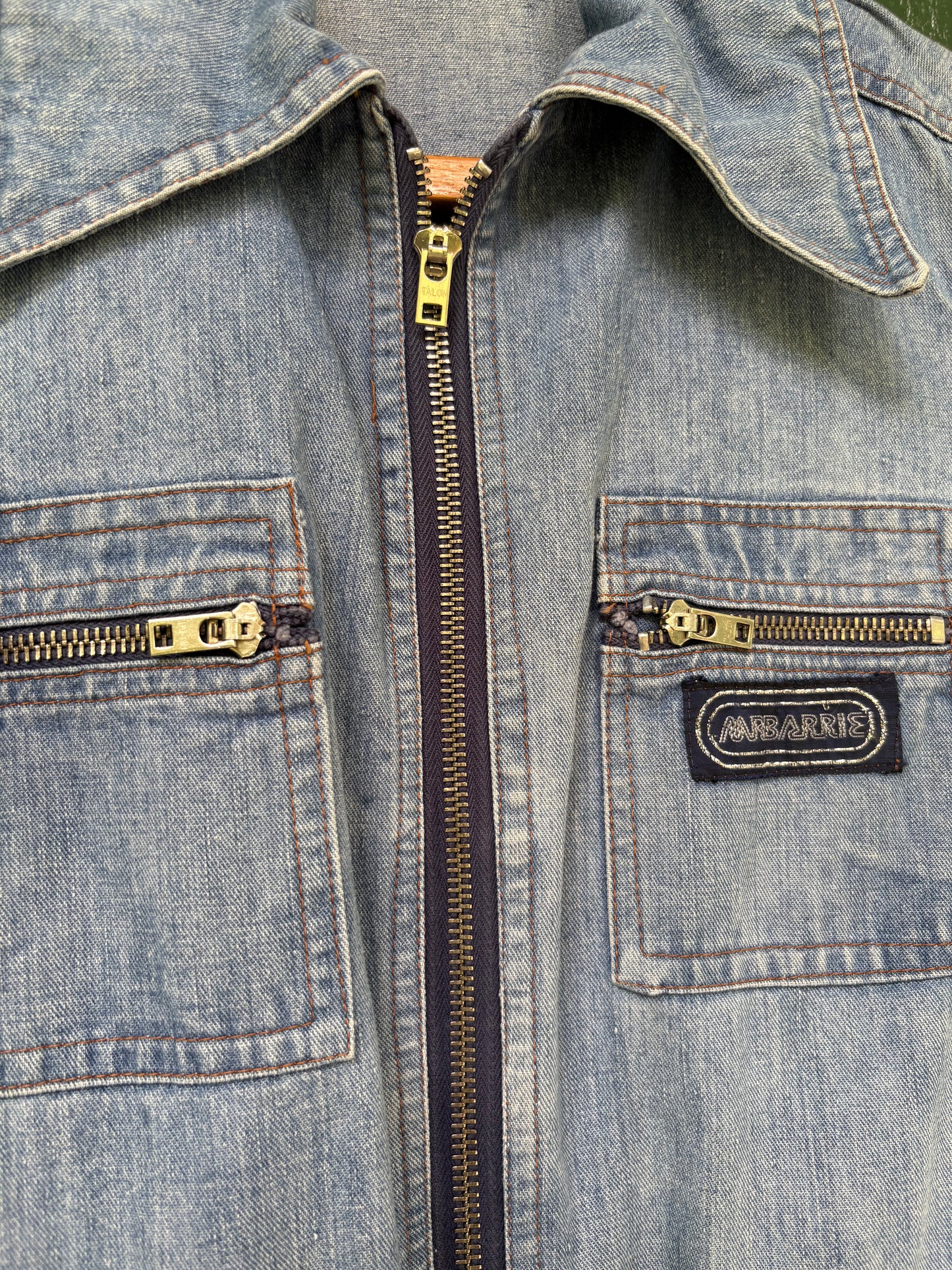 1970s Long Sleeve Bell Bottom Denim Jumpsuit Mr Berrie