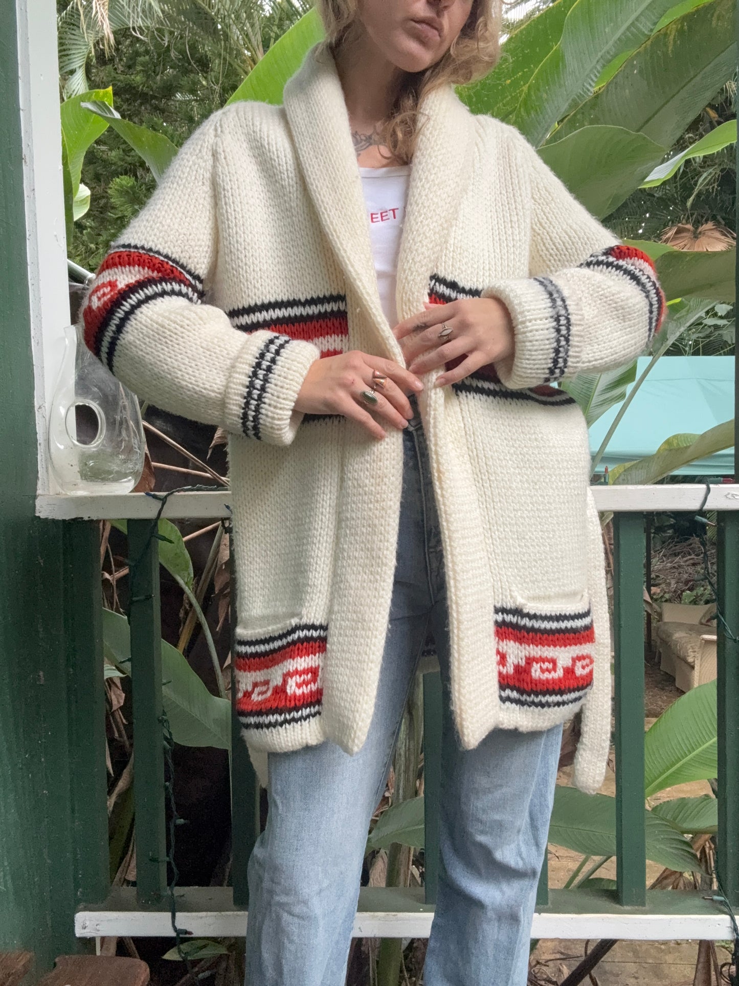 1970s chunky handmade shawl collar cardigan