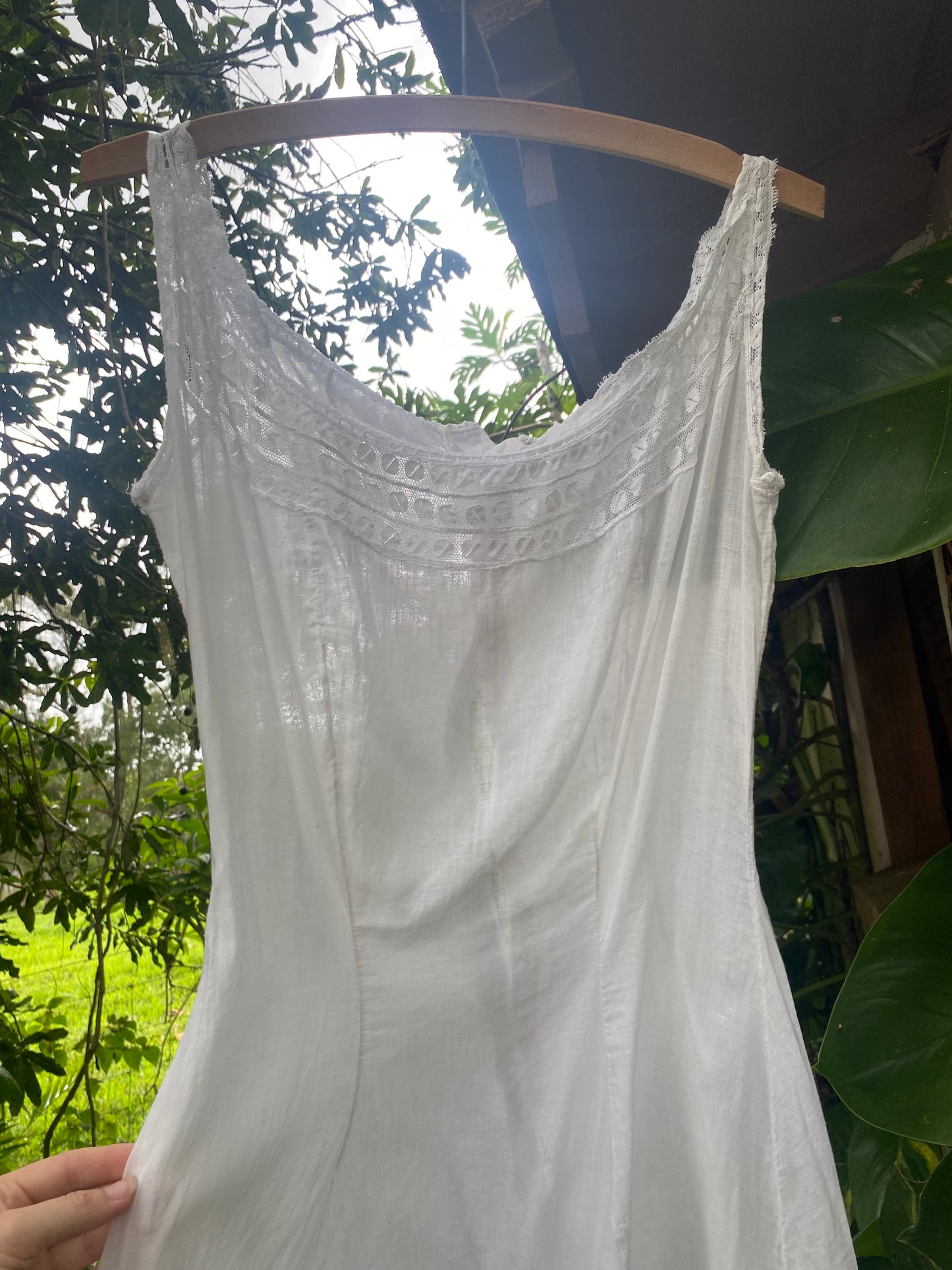 Early 1900s Victorian era white cotton slip gown