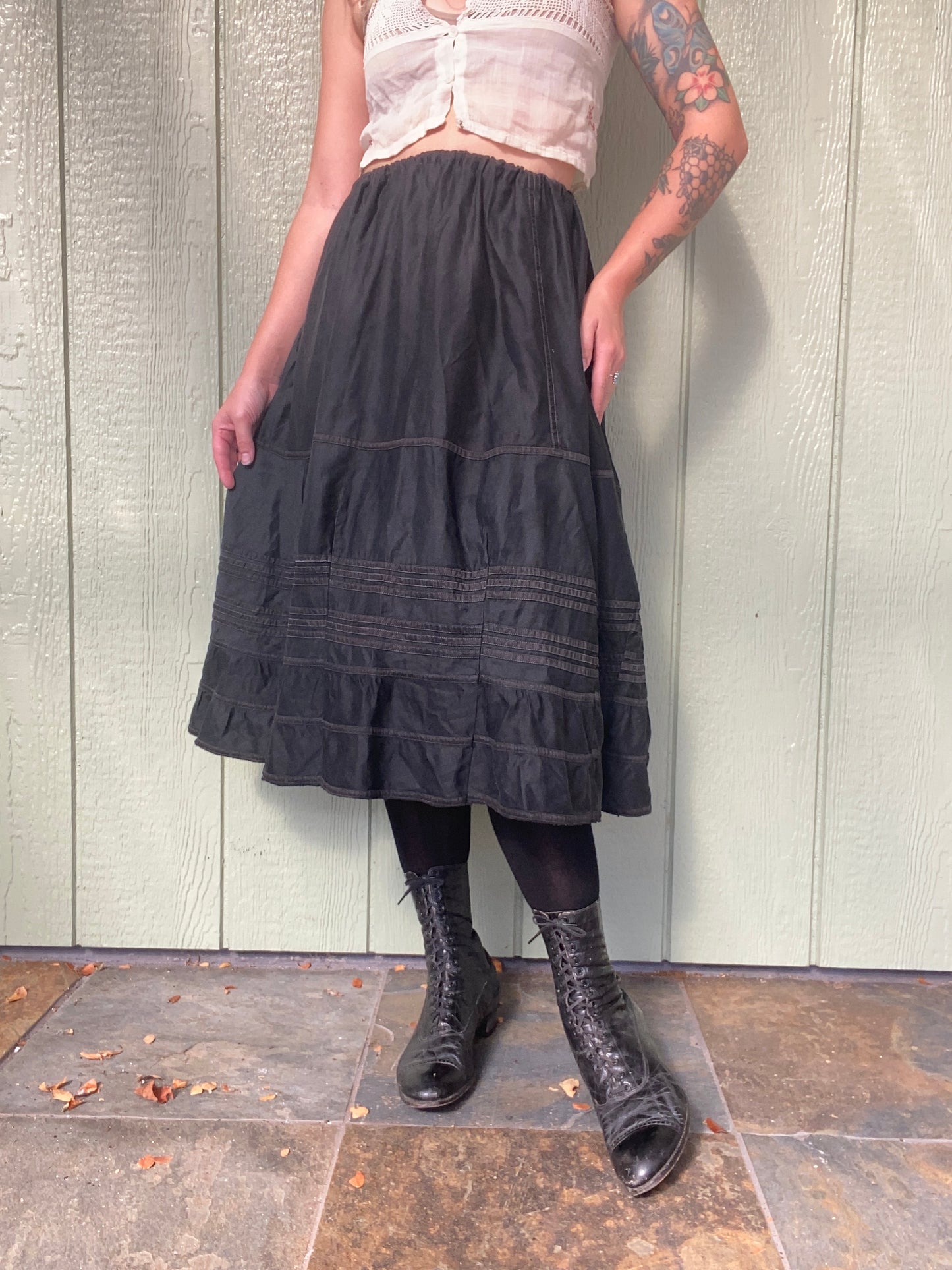 Antique Edwardian Black Mourning Petticoat Skirt