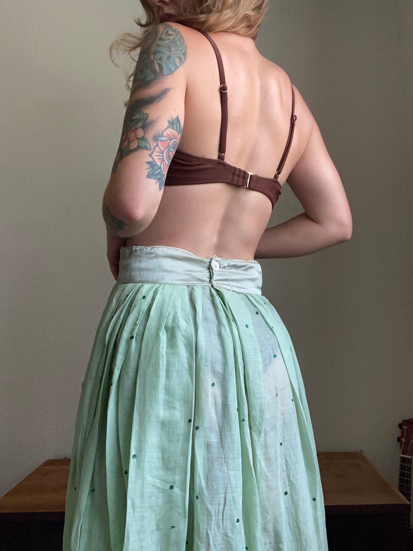 1940s Seafoam semi sheer Cotton and Rayon skirt