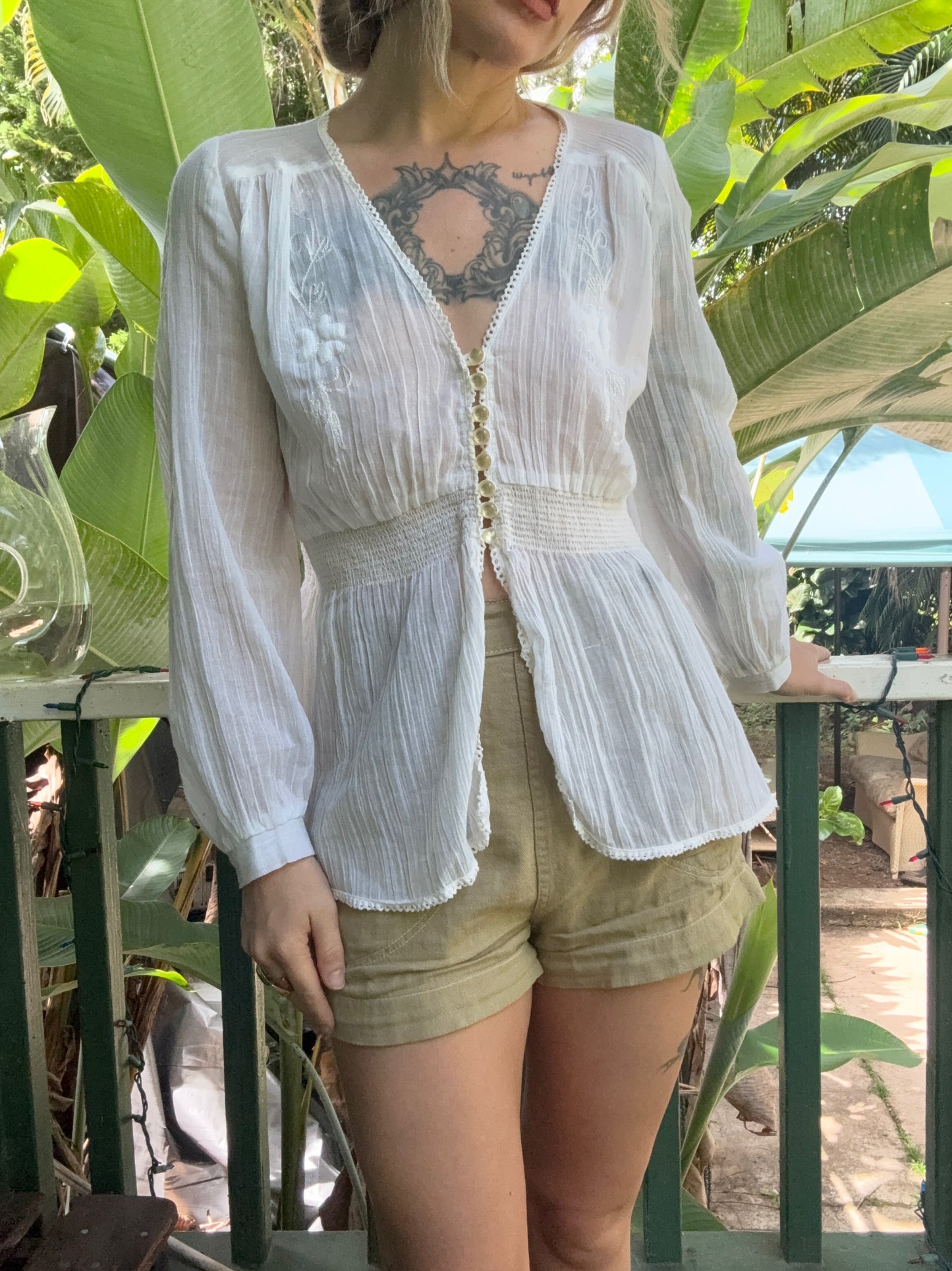 1970s Irene Kasmer semi sheer white cotton blouse