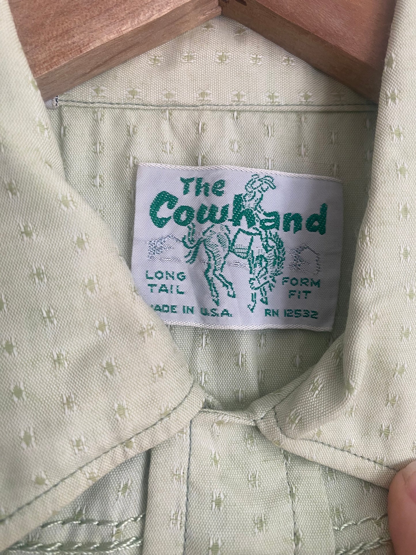 1960s The Cowhand Western chain stitch pearl snaps button up light green small