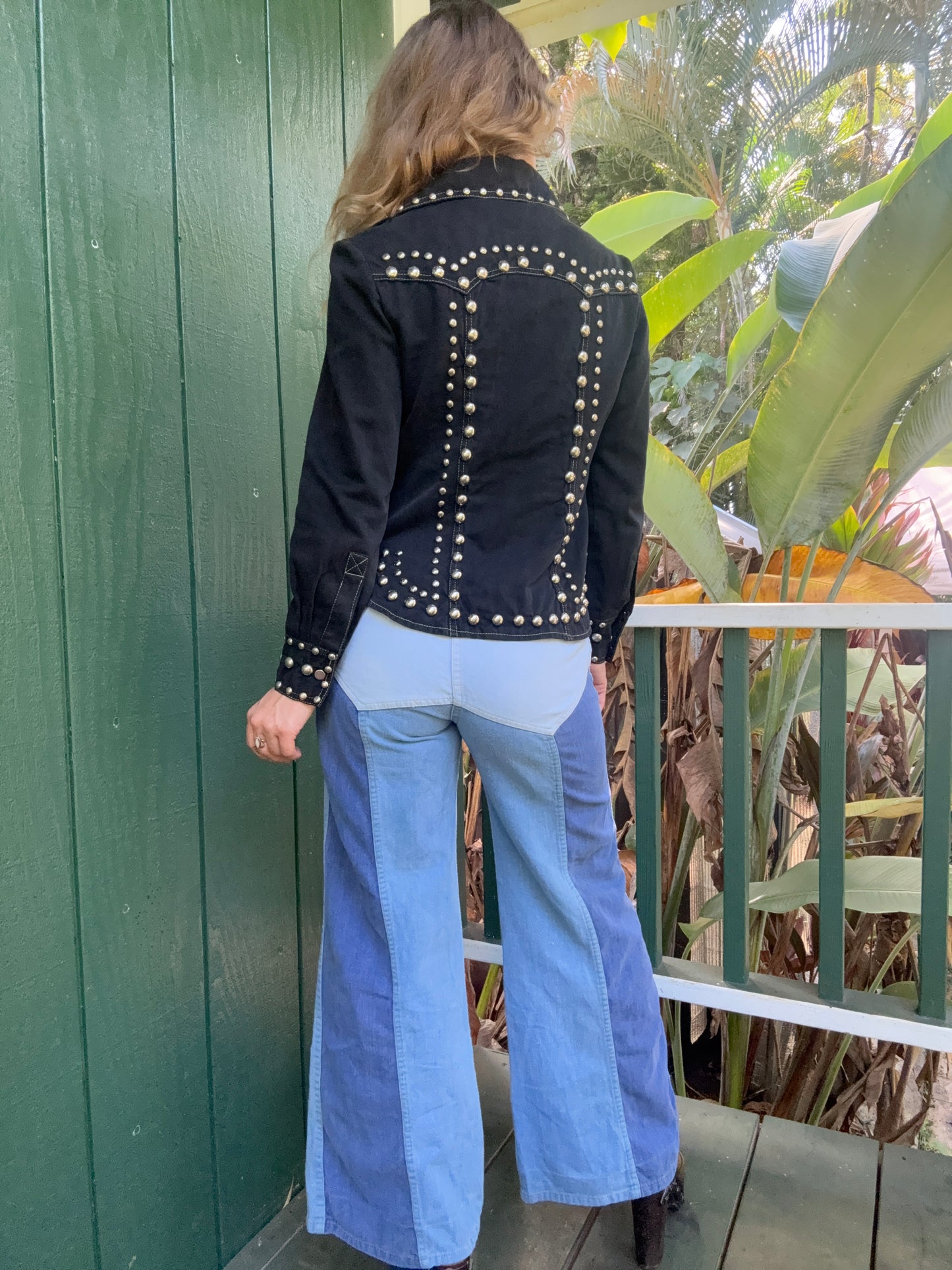 1970s Gina Teresa Black Denim Studded jacket XS/S