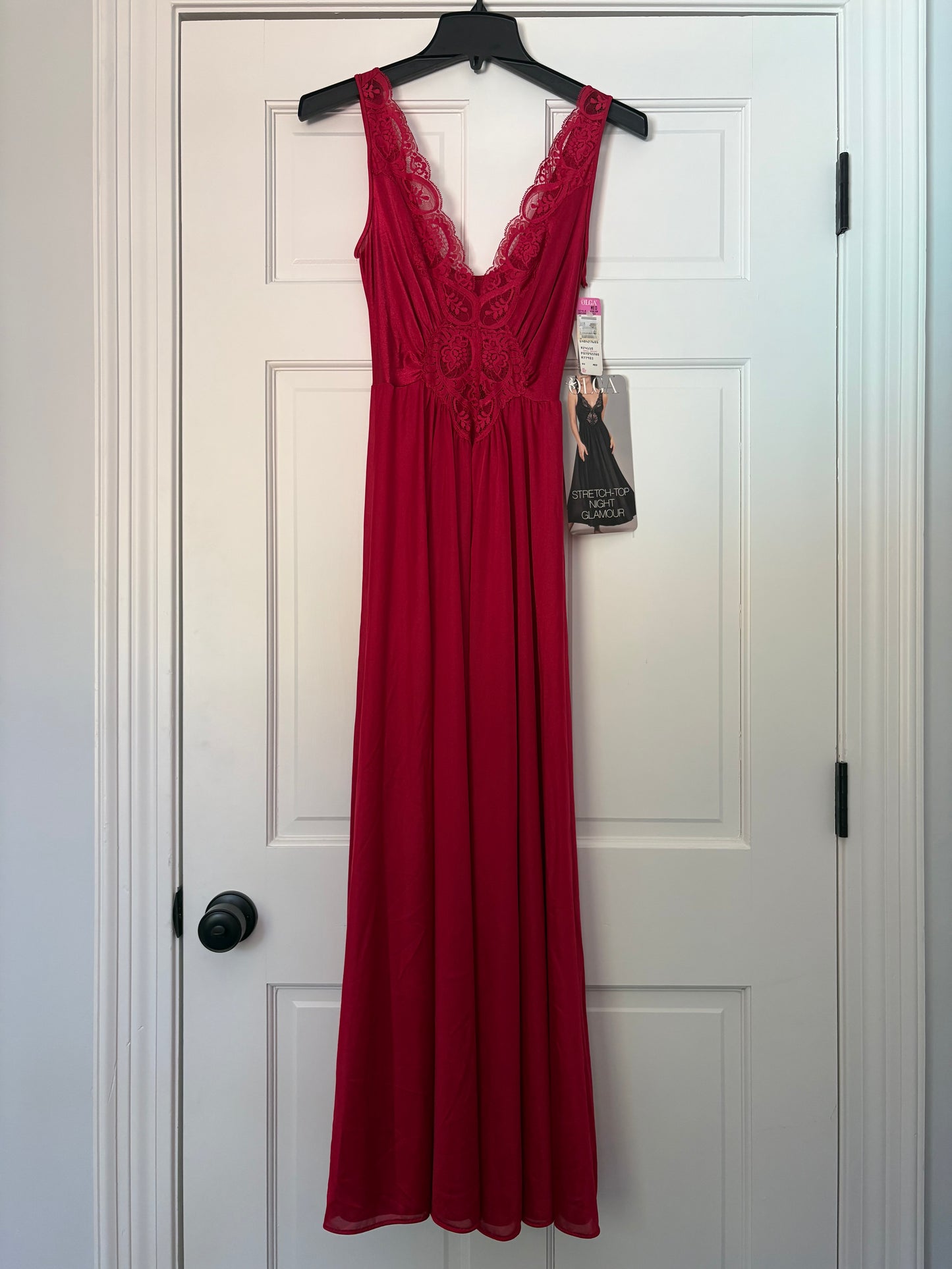 Deadstock 1980s Crimson Red Olga Gown 92280 Medium