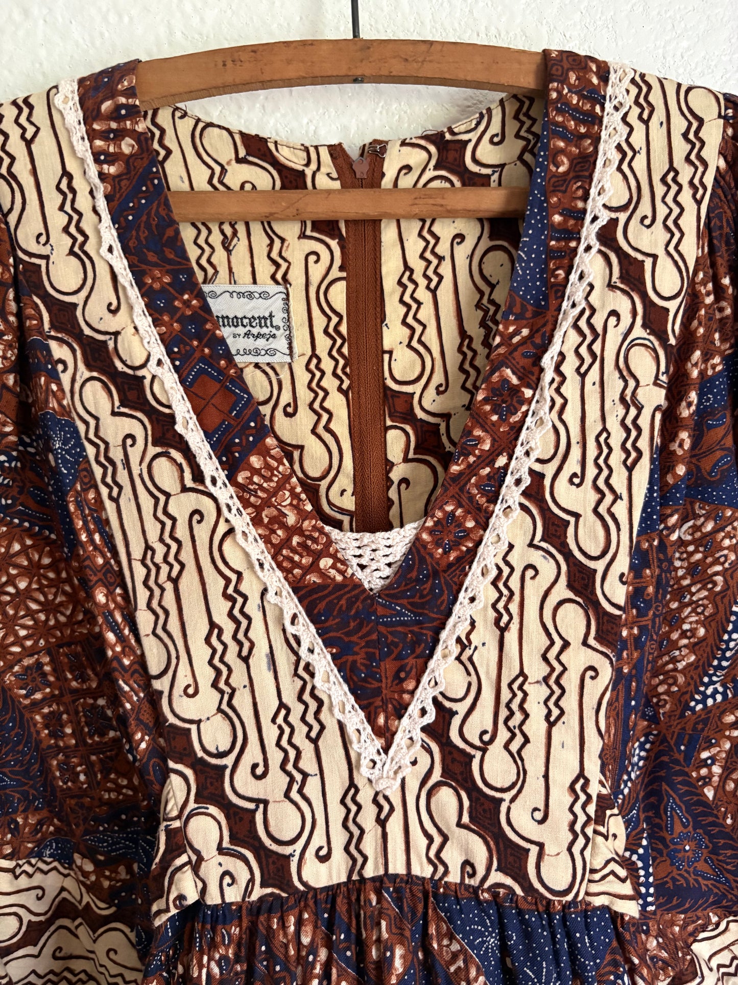 1970s Young Innocent by Arpeja Patchwork Kaftan Maxi Dress small