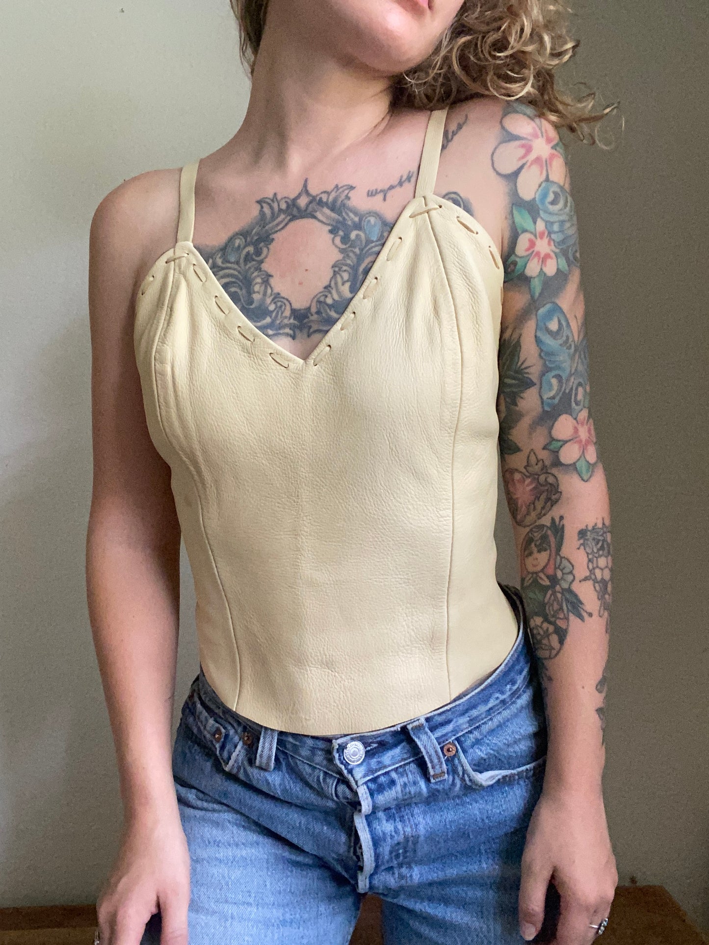 Vintage Buckskin cream open back top