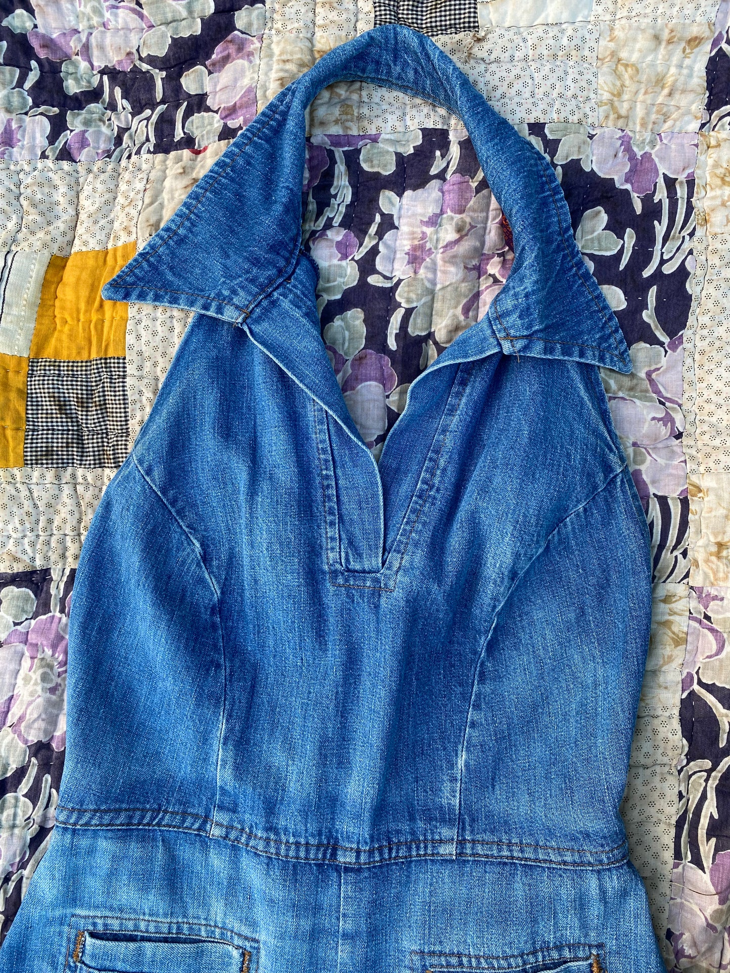 1970s Landlubber Denim Halter Jumpsuit