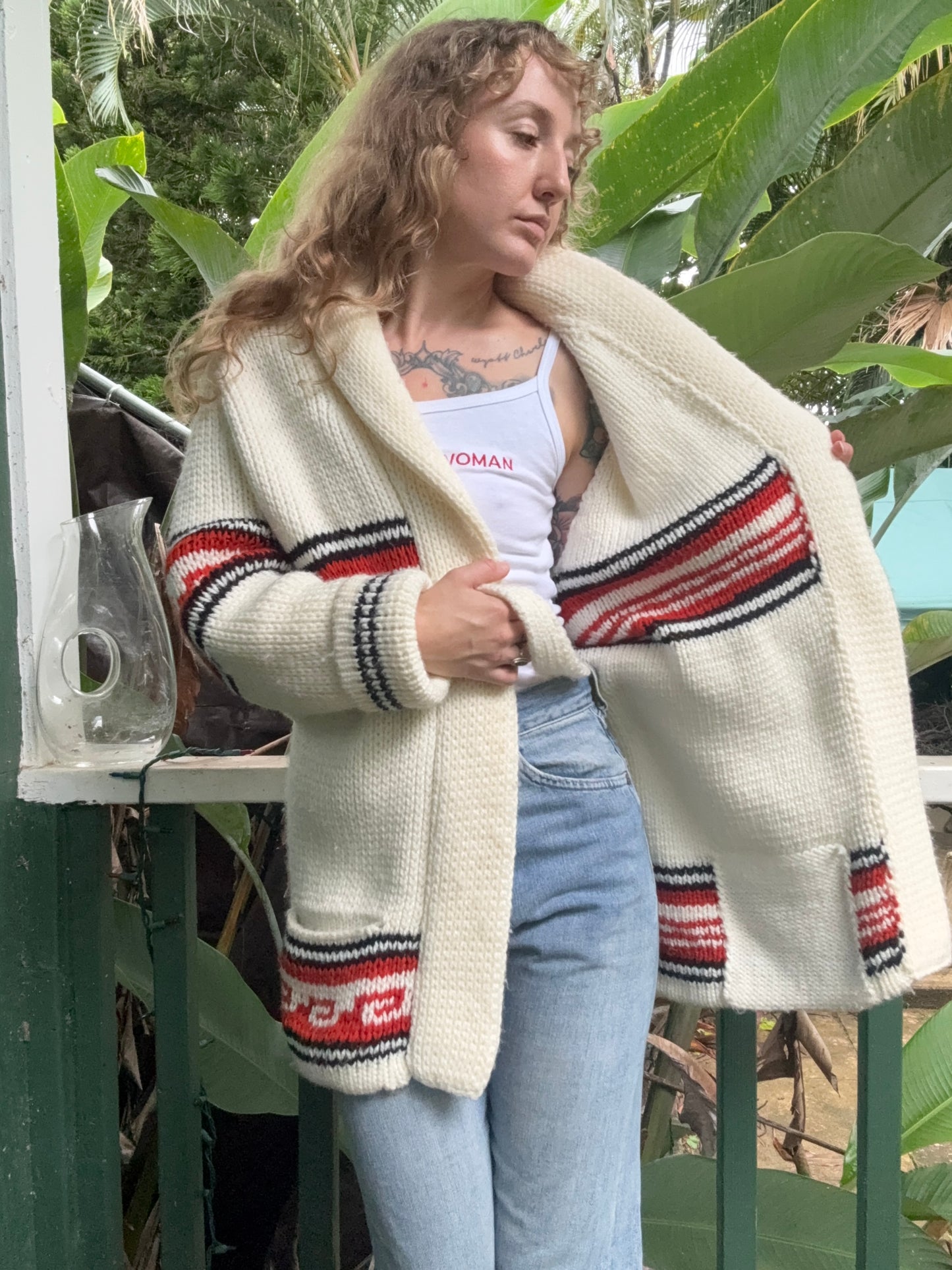 1970s chunky handmade shawl collar cardigan
