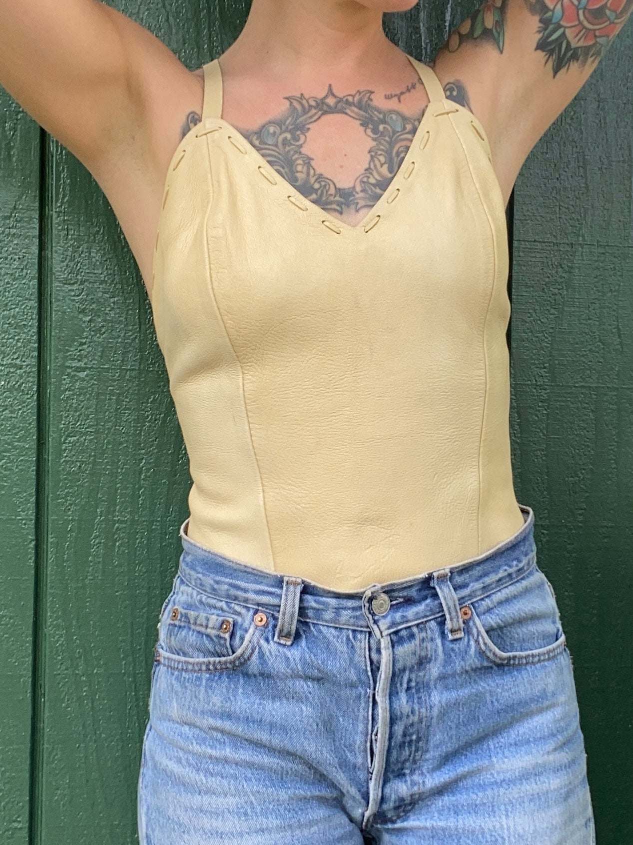 Vintage Buckskin cream open back top