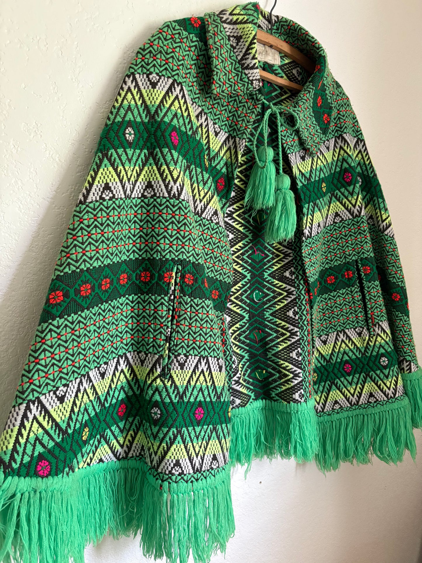 1960s or 1970s Woven Fringe Tapestry Cape Poncho