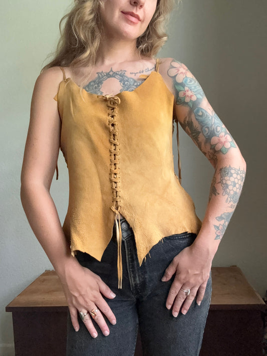 1970s Buck Skin Deer Leather Tank Top Small Medium