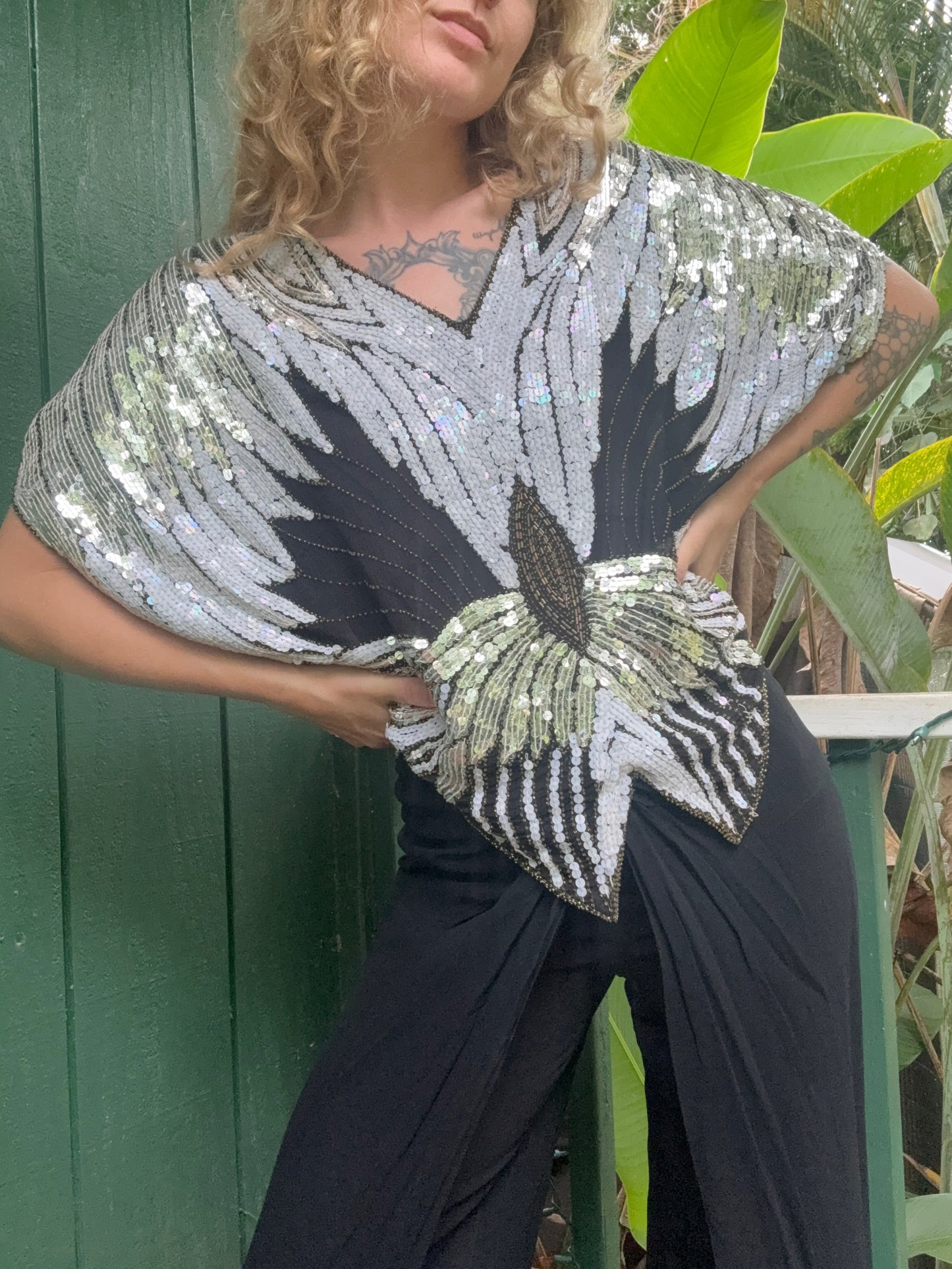 1980s Sho Max Butterfly Sequin Top