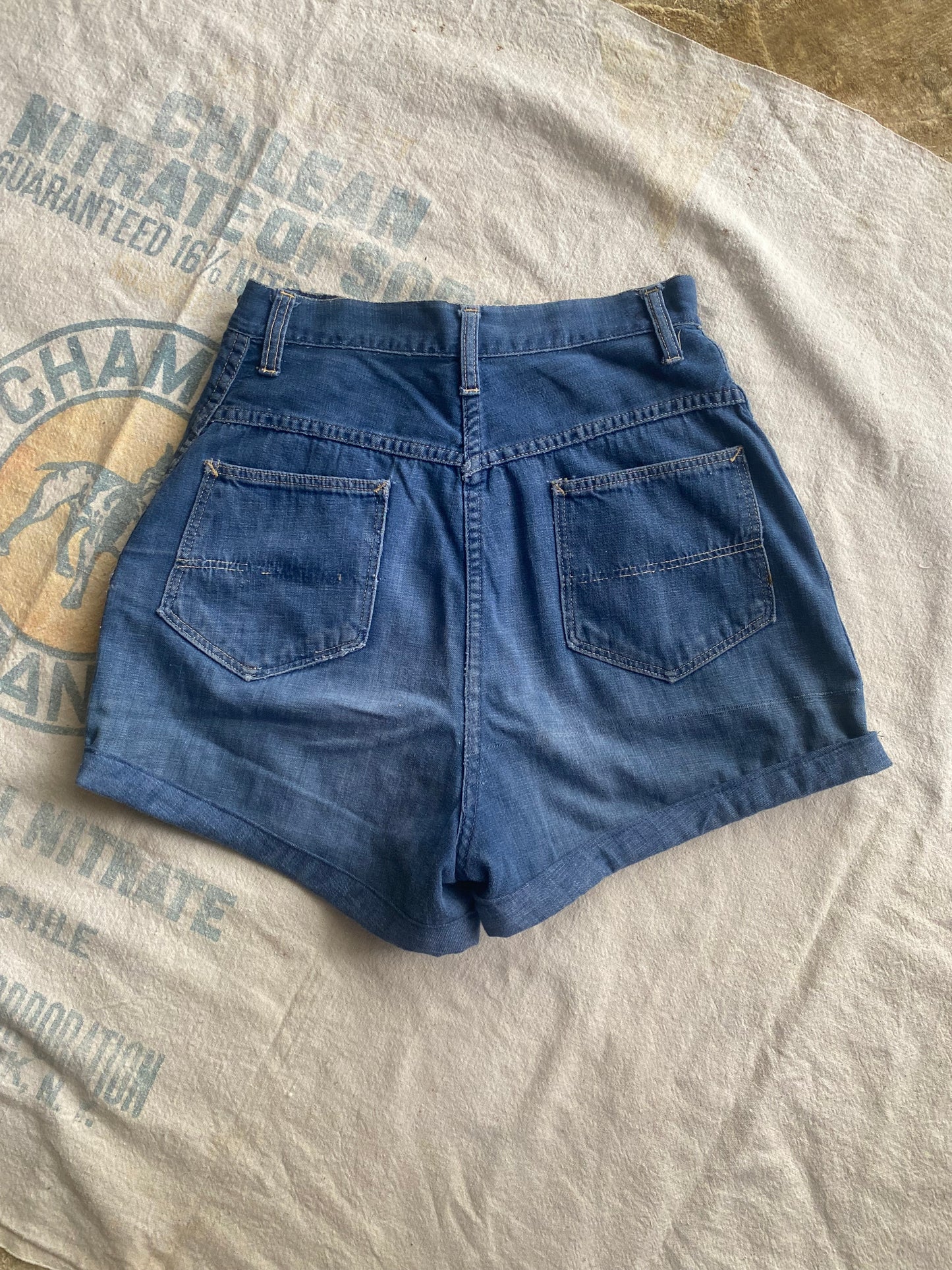 1950s Side Zip Cuffed Denim Shorts