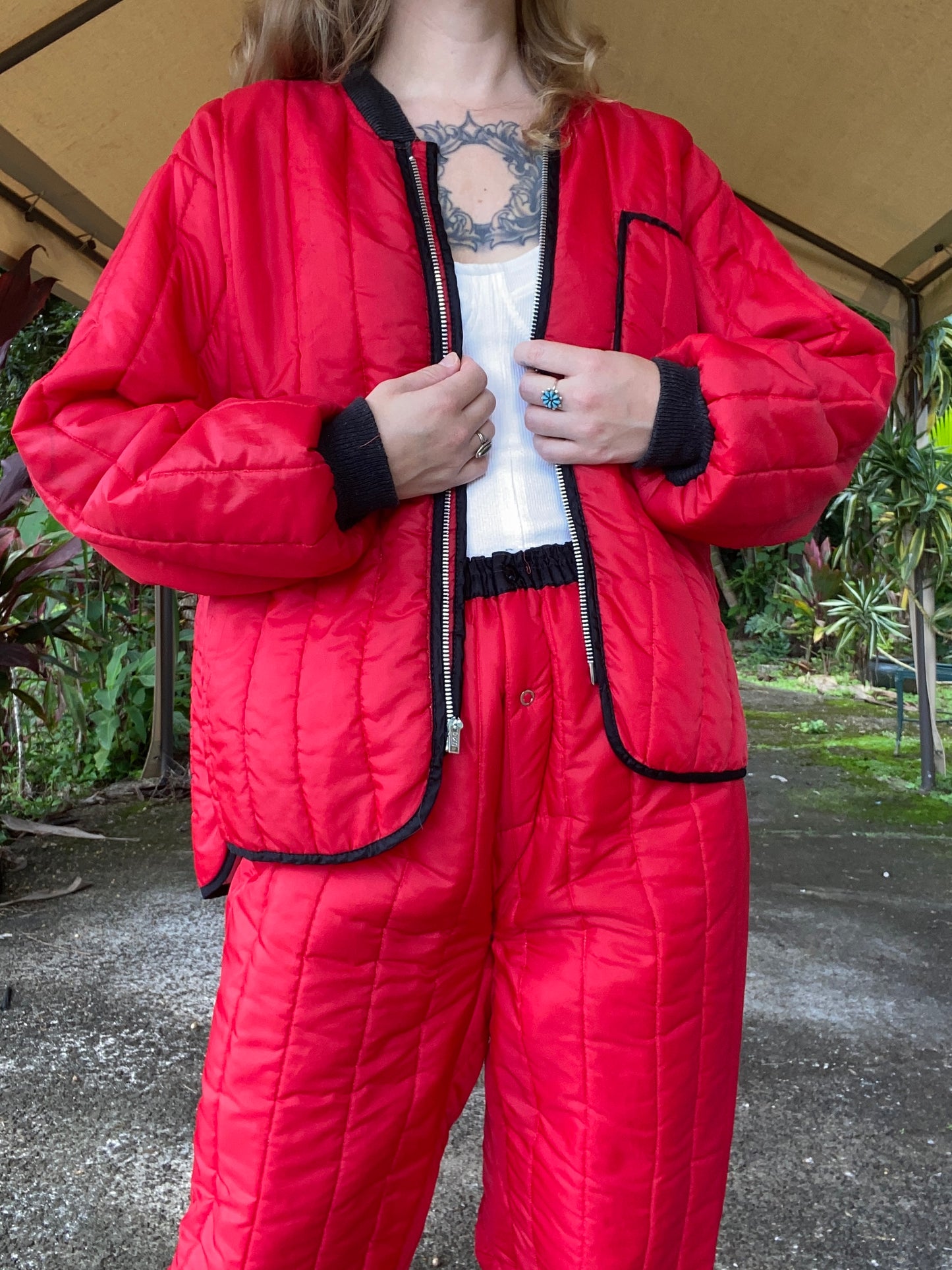 1960s / 1970s Antler Red Dacron Quilted Liner Jacket & Pants Set