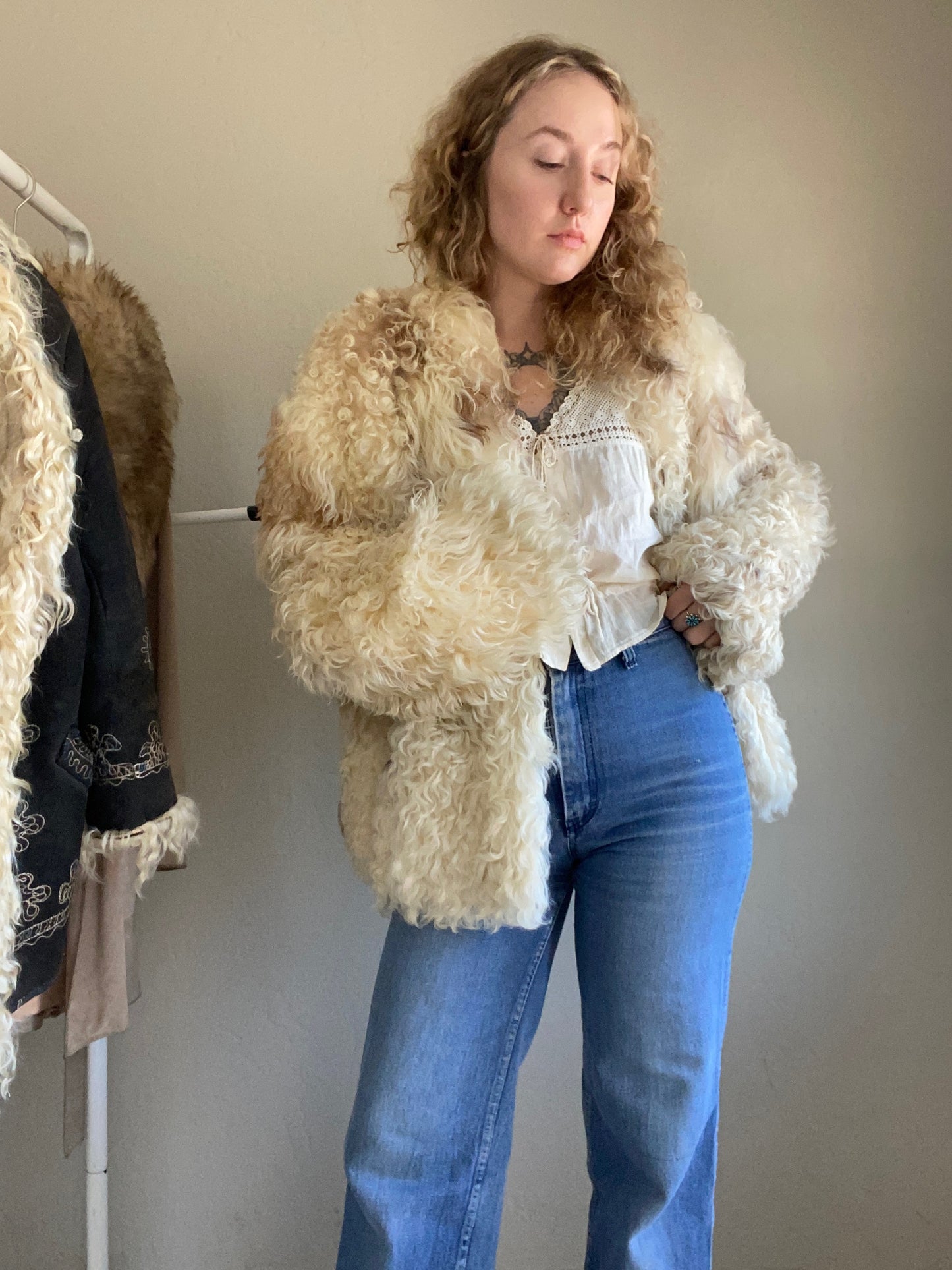 1970s Soft Curly Lamb Fur Jacket