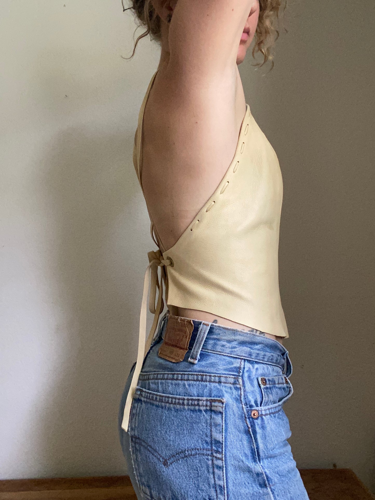 Vintage Buckskin cream open back top