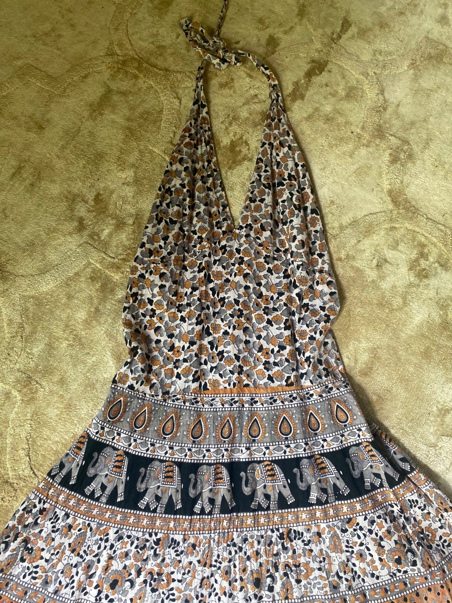 Vintage Indian Gauze Cotton floral backless dress