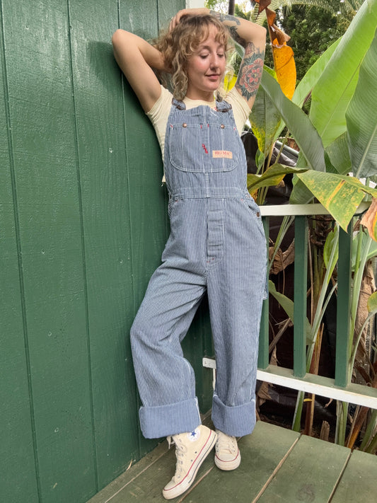 1990s Big Mac Hickory Stripe squarebak Overalls 34 x 32