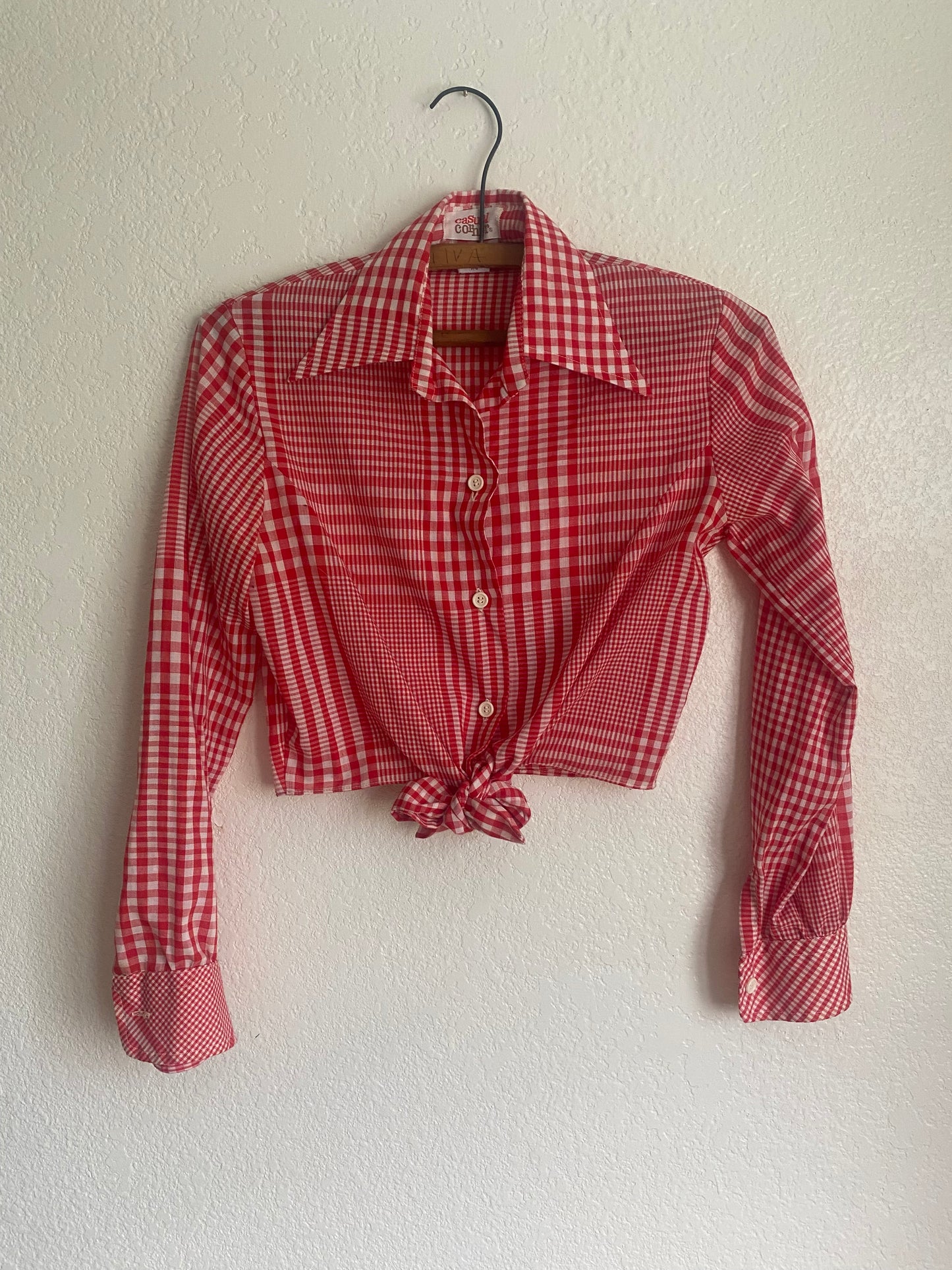 1970s Casual Corner plaid cropped button up shirt small