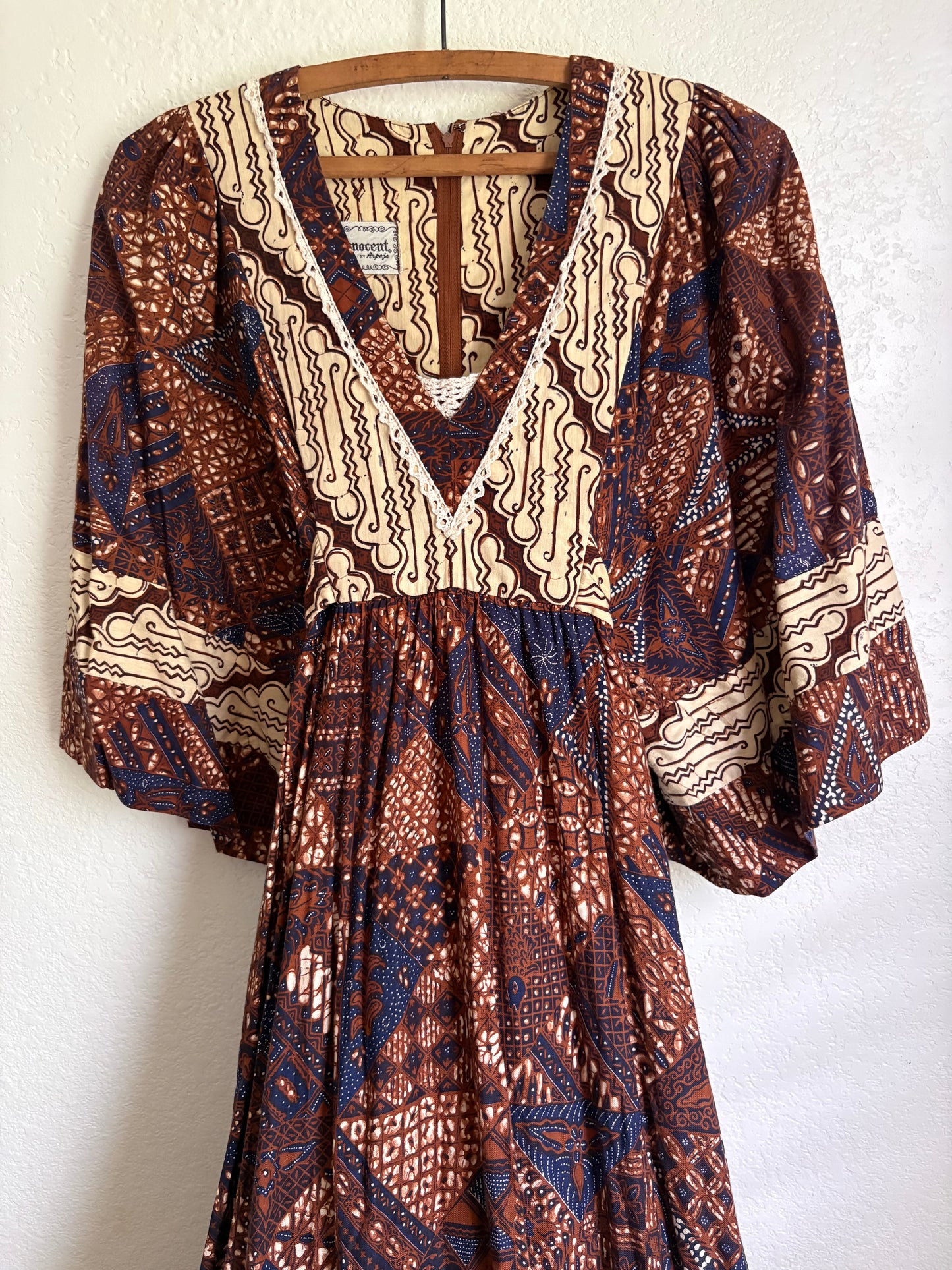 1970s Young Innocent by Arpeja Patchwork Kaftan Maxi Dress small