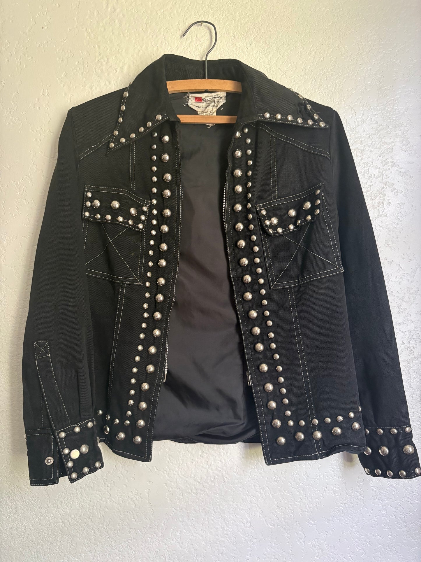 1970s Gina Teresa Black Denim Studded jacket XS/S