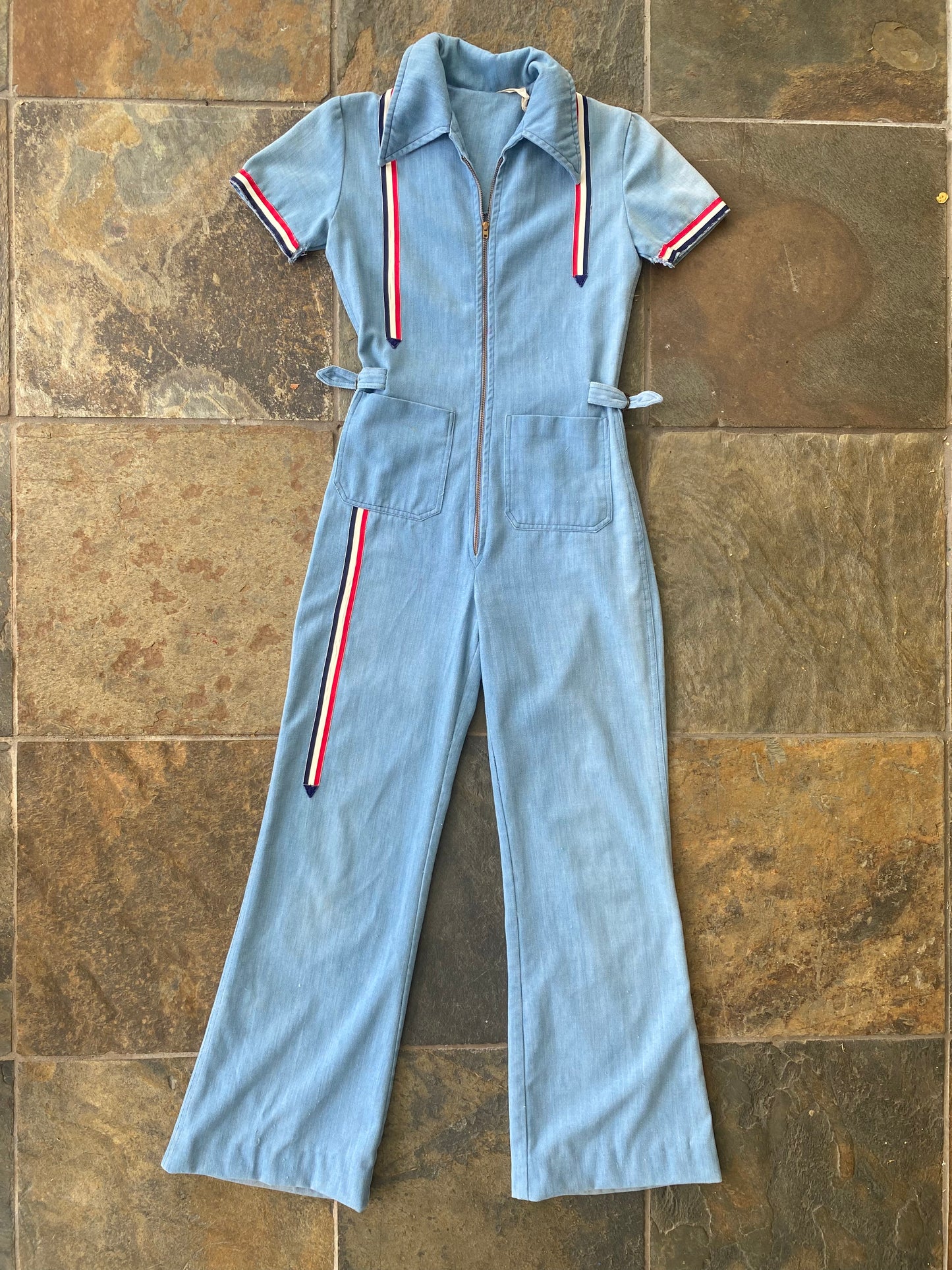 1970s Racing Stripe Denim Jumpsuit