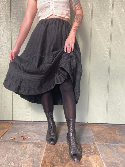 Antique Edwardian Black Mourning Petticoat Skirt