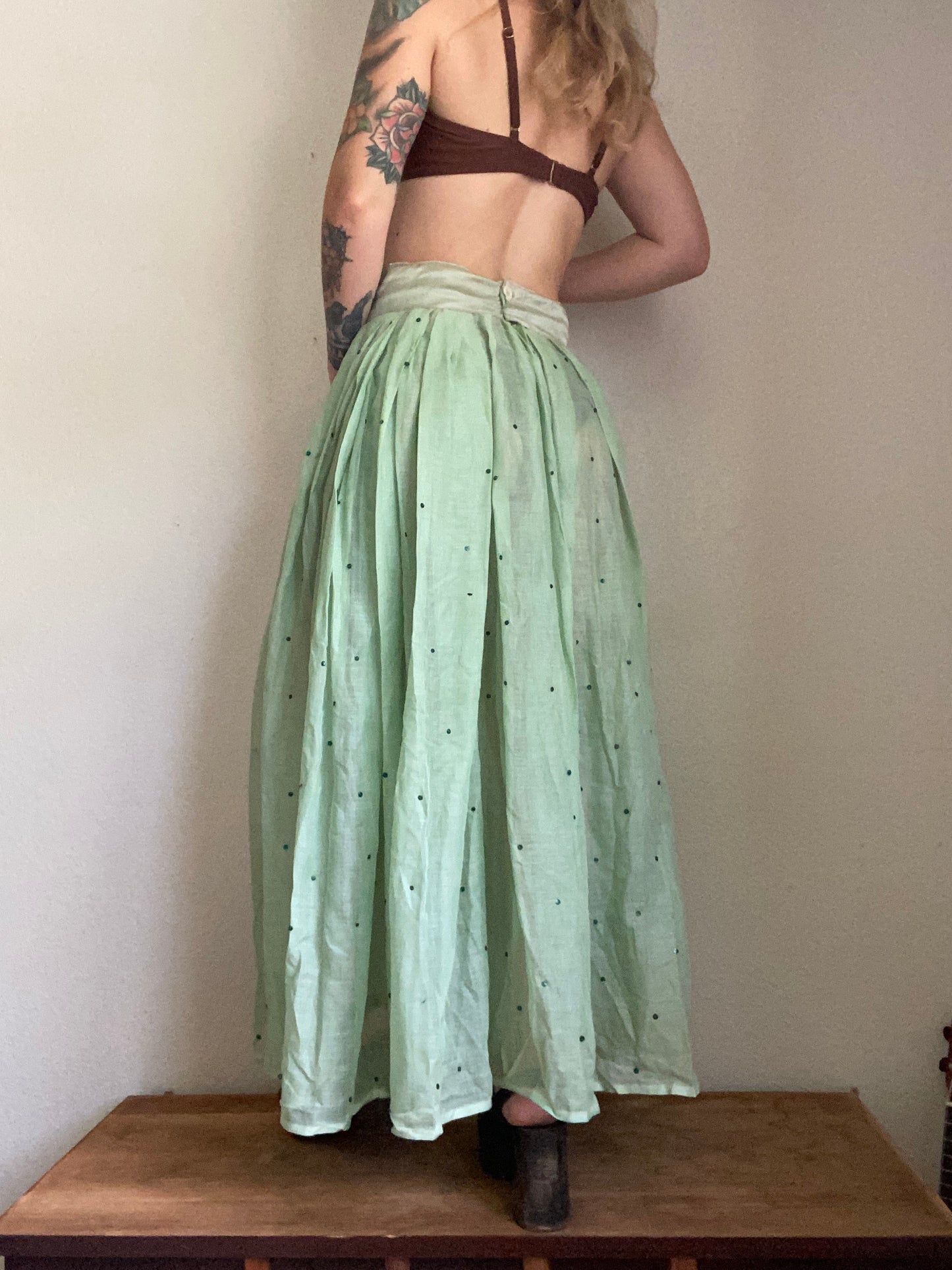 1940s Seafoam semi sheer Cotton and Rayon skirt