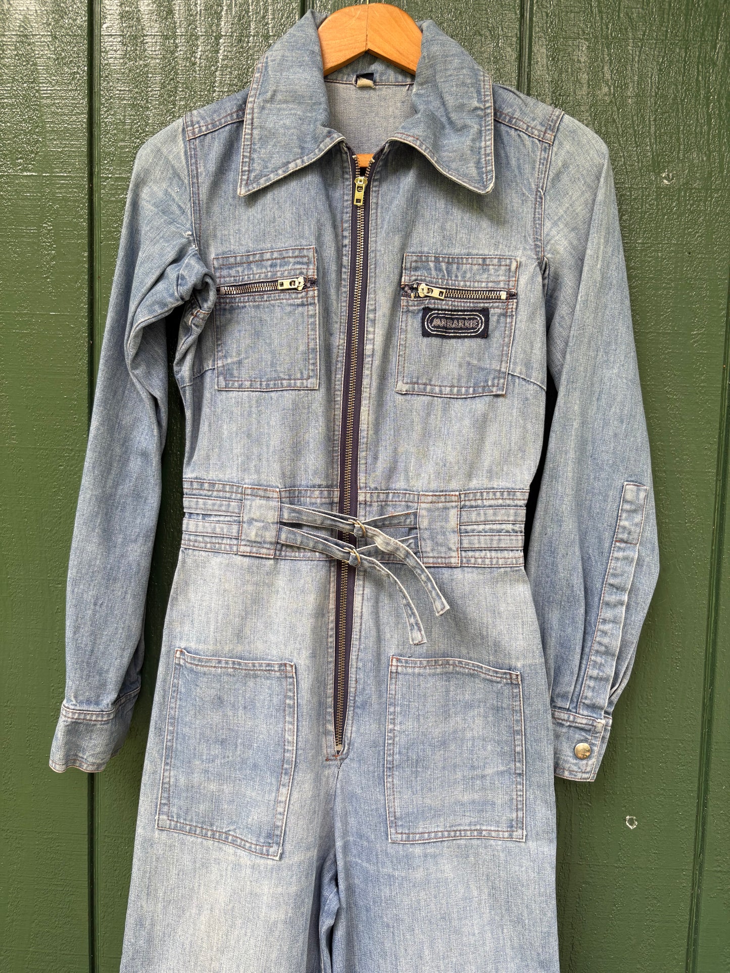 1970s Long Sleeve Bell Bottom Denim Jumpsuit Mr Berrie