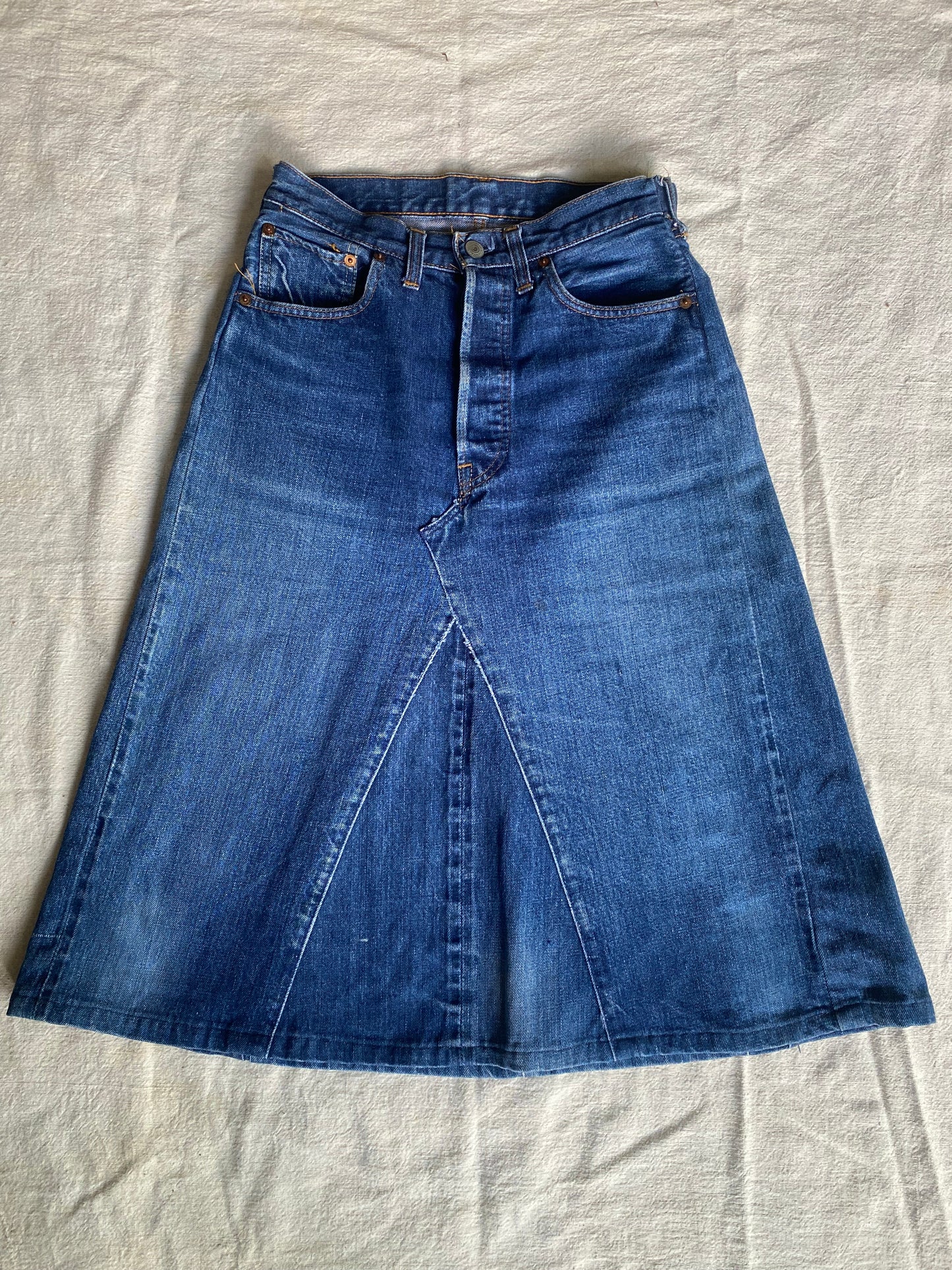 1960s Big E Levi’s Selvedge reconstructed denim skirt 28”