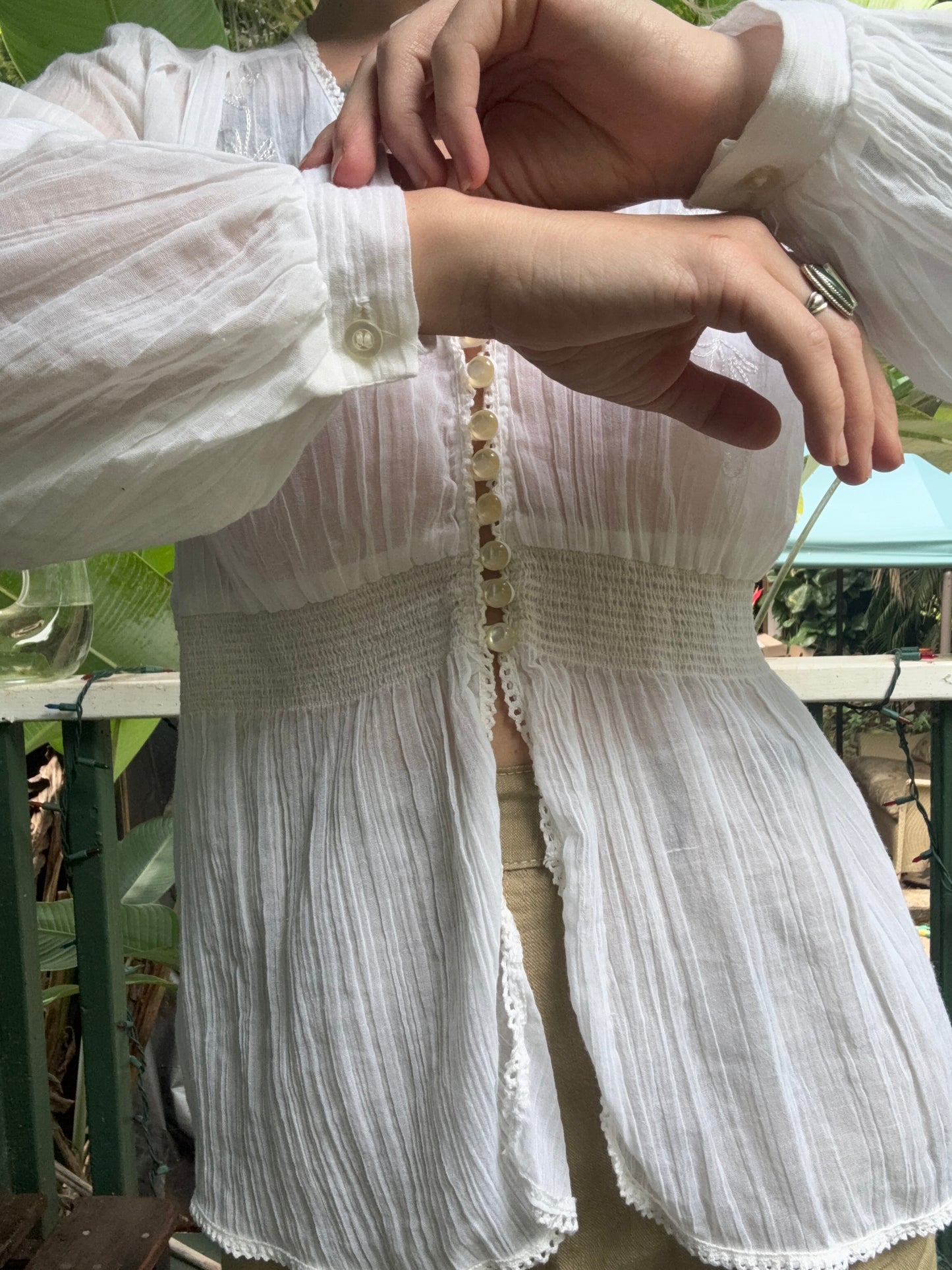 1970s Irene Kasmer semi sheer white cotton blouse