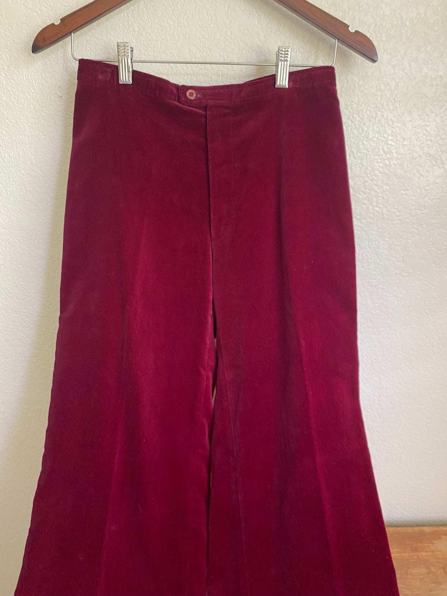 1970s Burgandy velvet 2 piece pants and vest suit set by SIR… for her