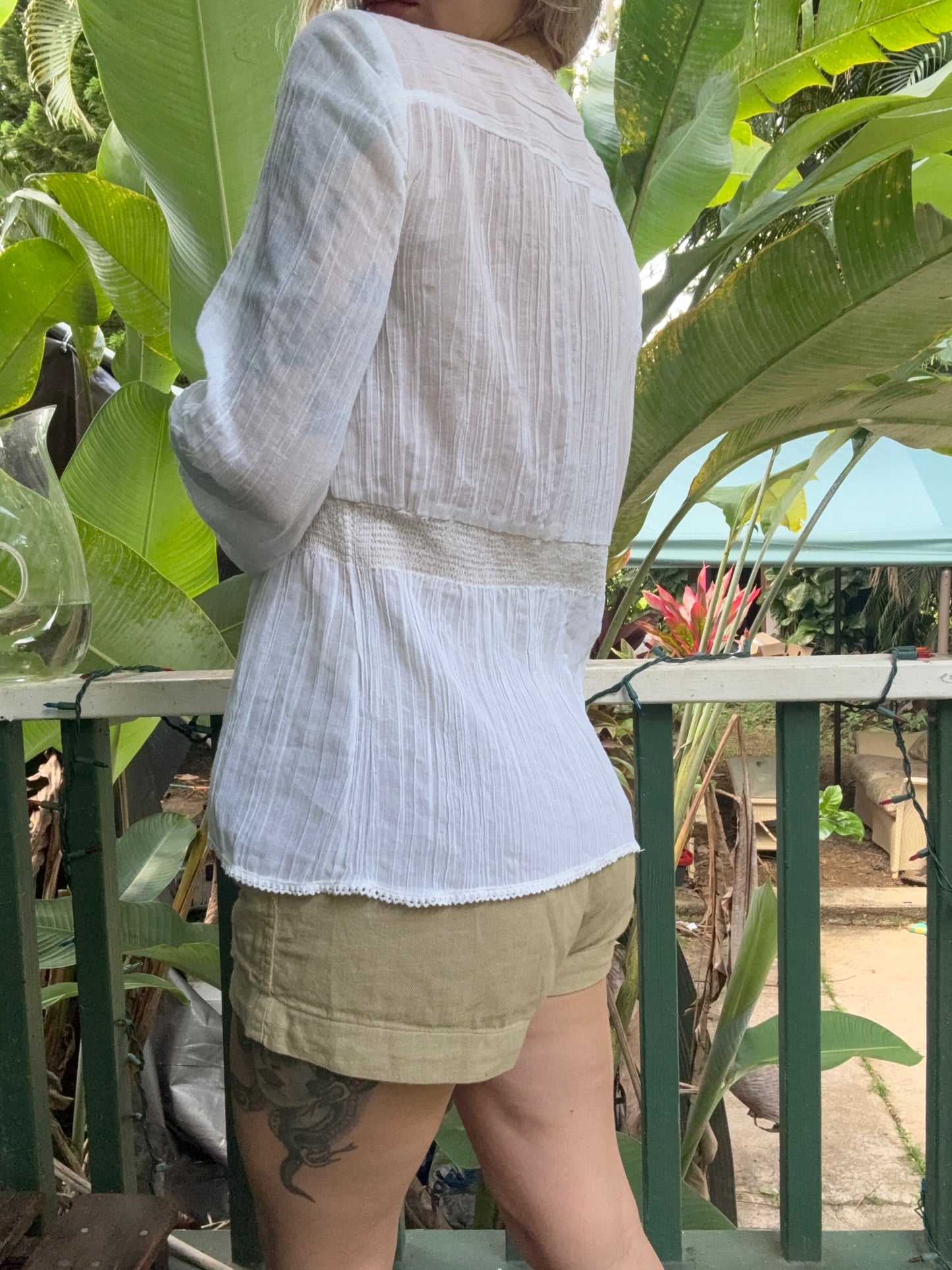 1970s Irene Kasmer semi sheer white cotton blouse