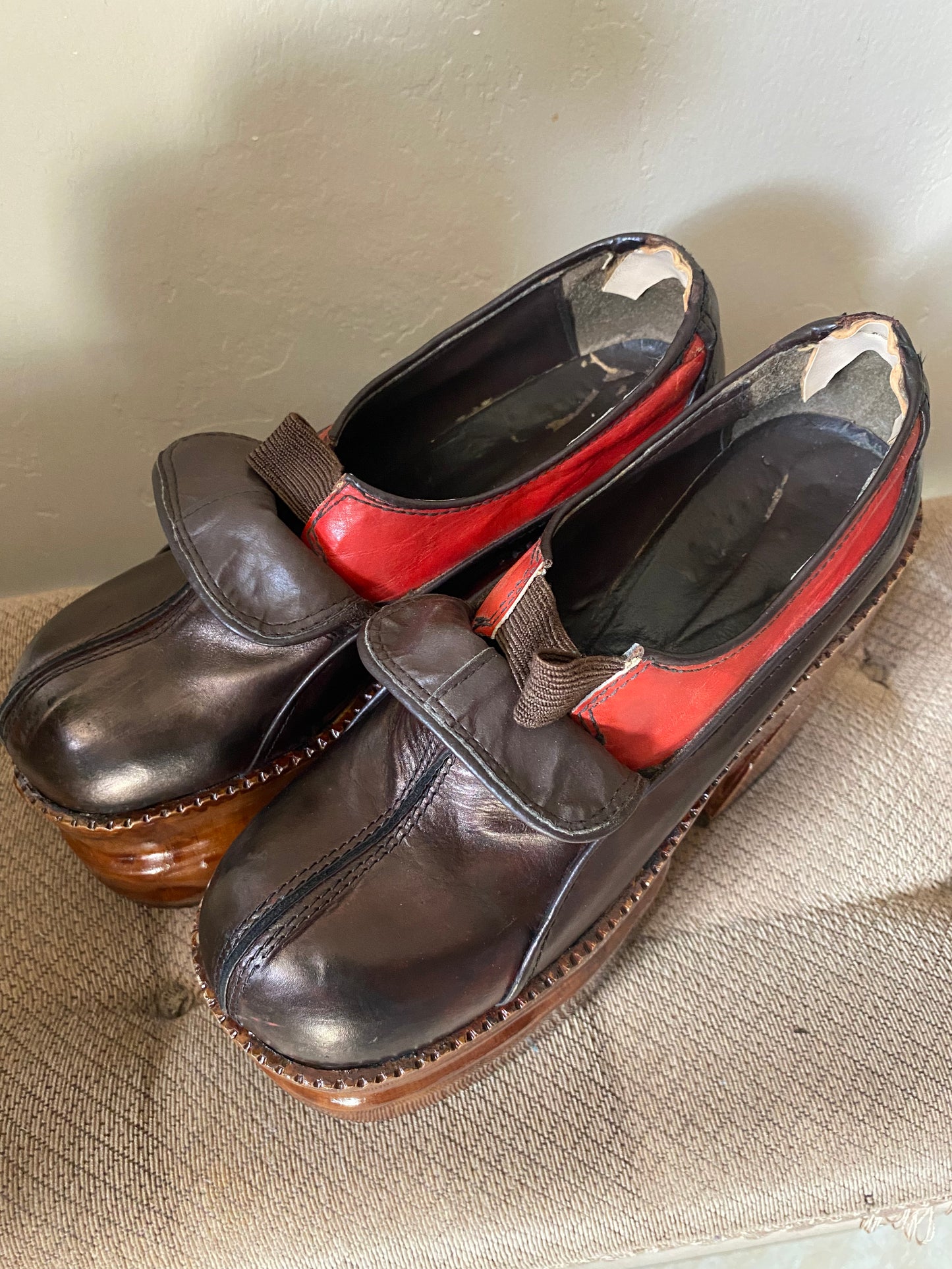 1970s Multicolor Leather Wooden Platform Shoes