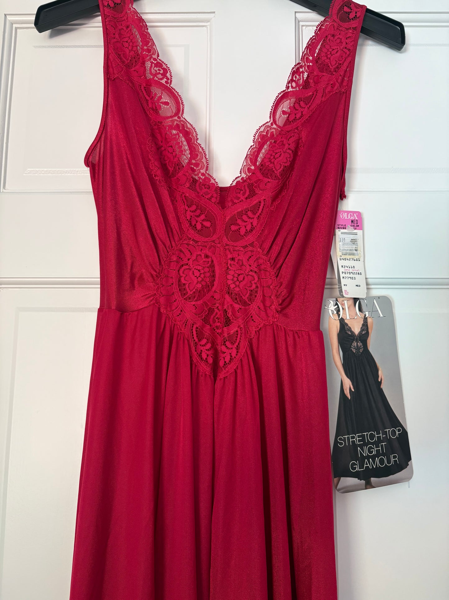 Deadstock 1980s Crimson Red Olga Gown 92280 Medium