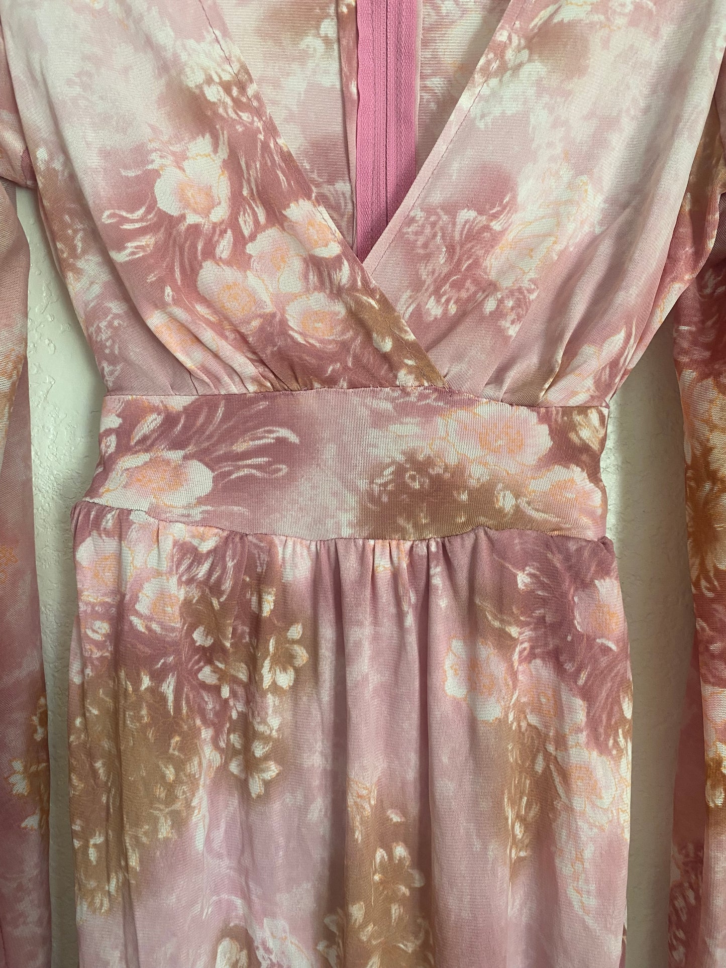 1970s Pink Floral Angel Sleeve Mini dress/ shirt XS S