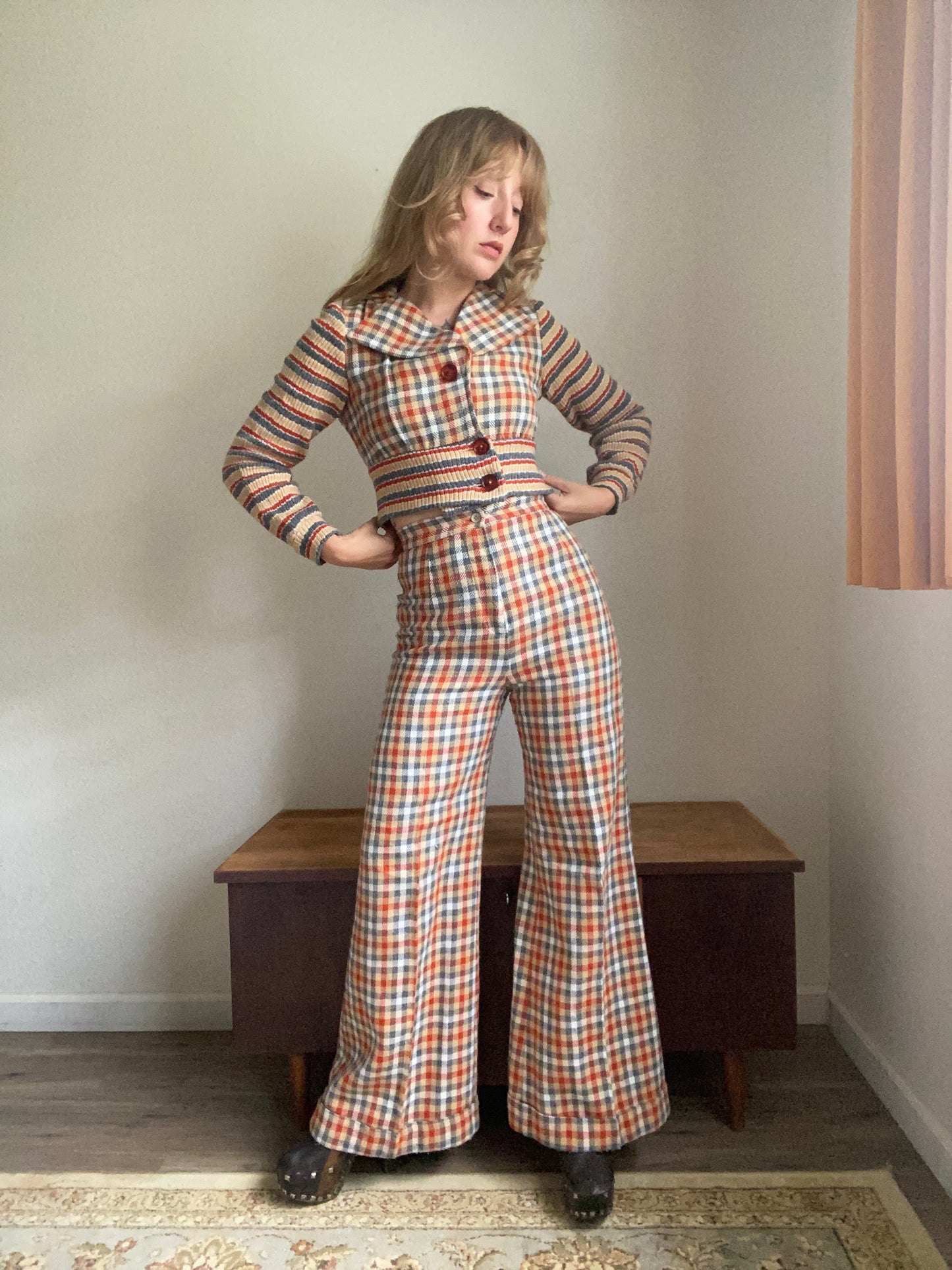 1970s Robbie Rivers plaid pants and jacket set xs/s