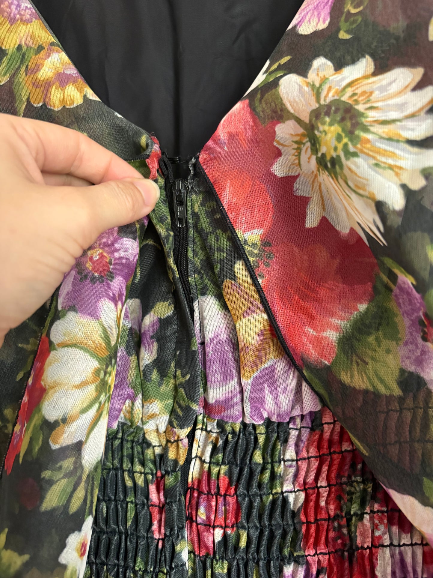 1970s Poppy Floral Print Shawl Maxi Dress Small Long