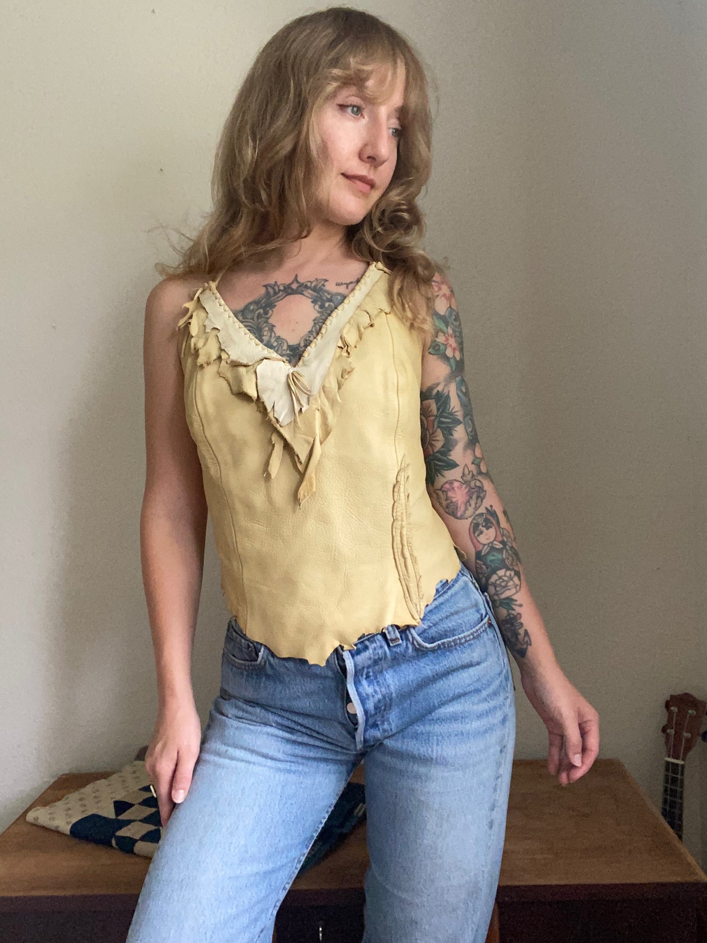 1960s/ 1970s Buckskin leather fringe top