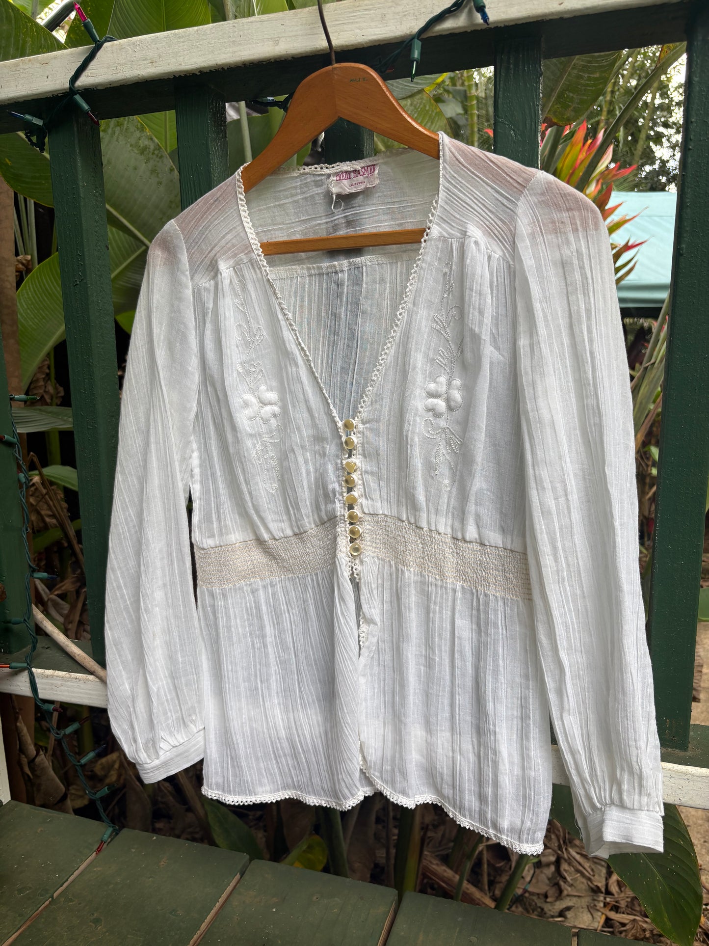 1970s Irene Kasmer semi sheer white cotton blouse