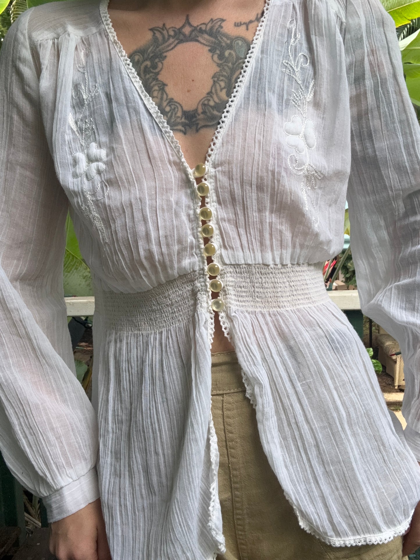 1970s Irene Kasmer semi sheer white cotton blouse